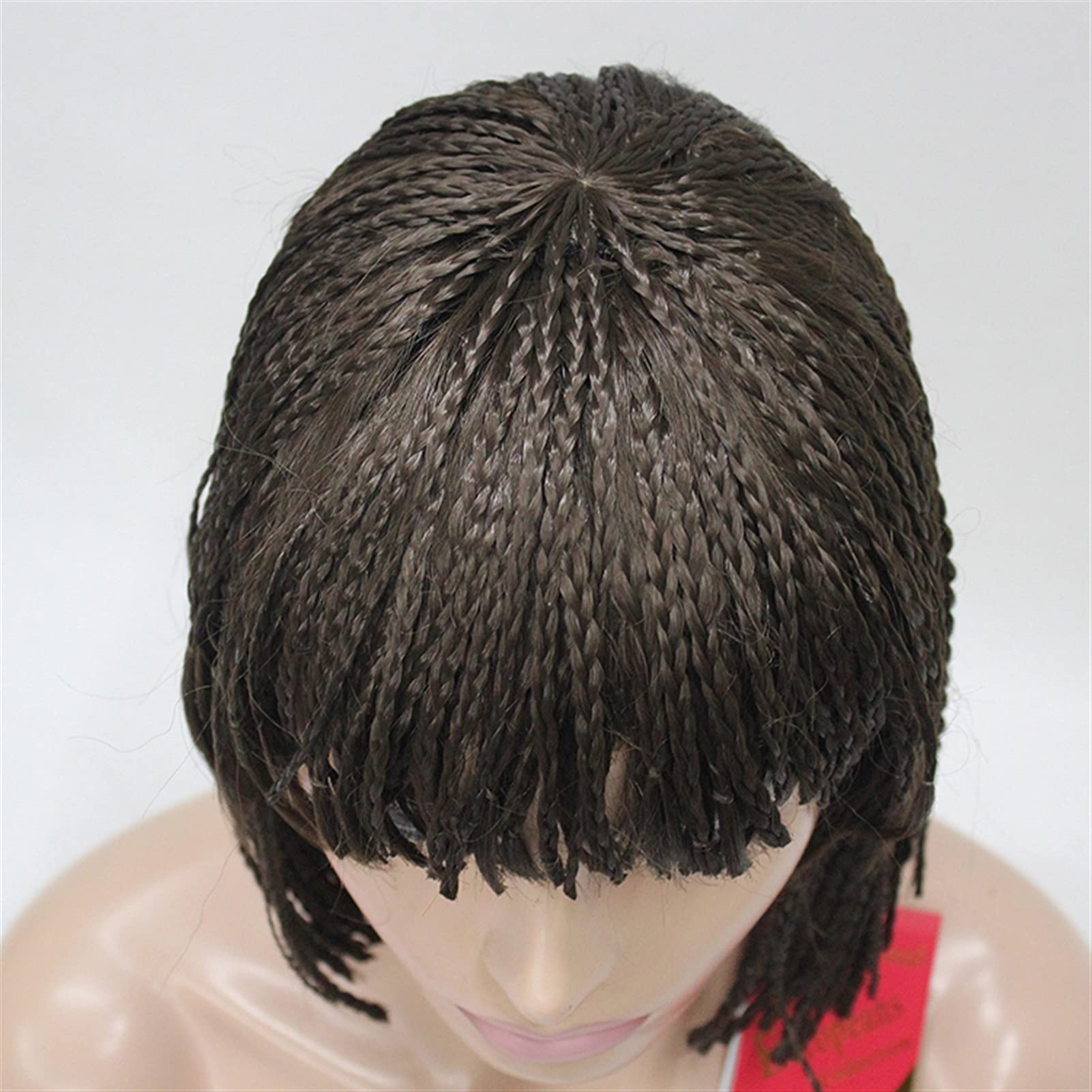Pelucas de cabello sintético trenzado 10 "Pure Hecho a mano Micro encaje con flequillo Cabello corto for mujer(Geel)