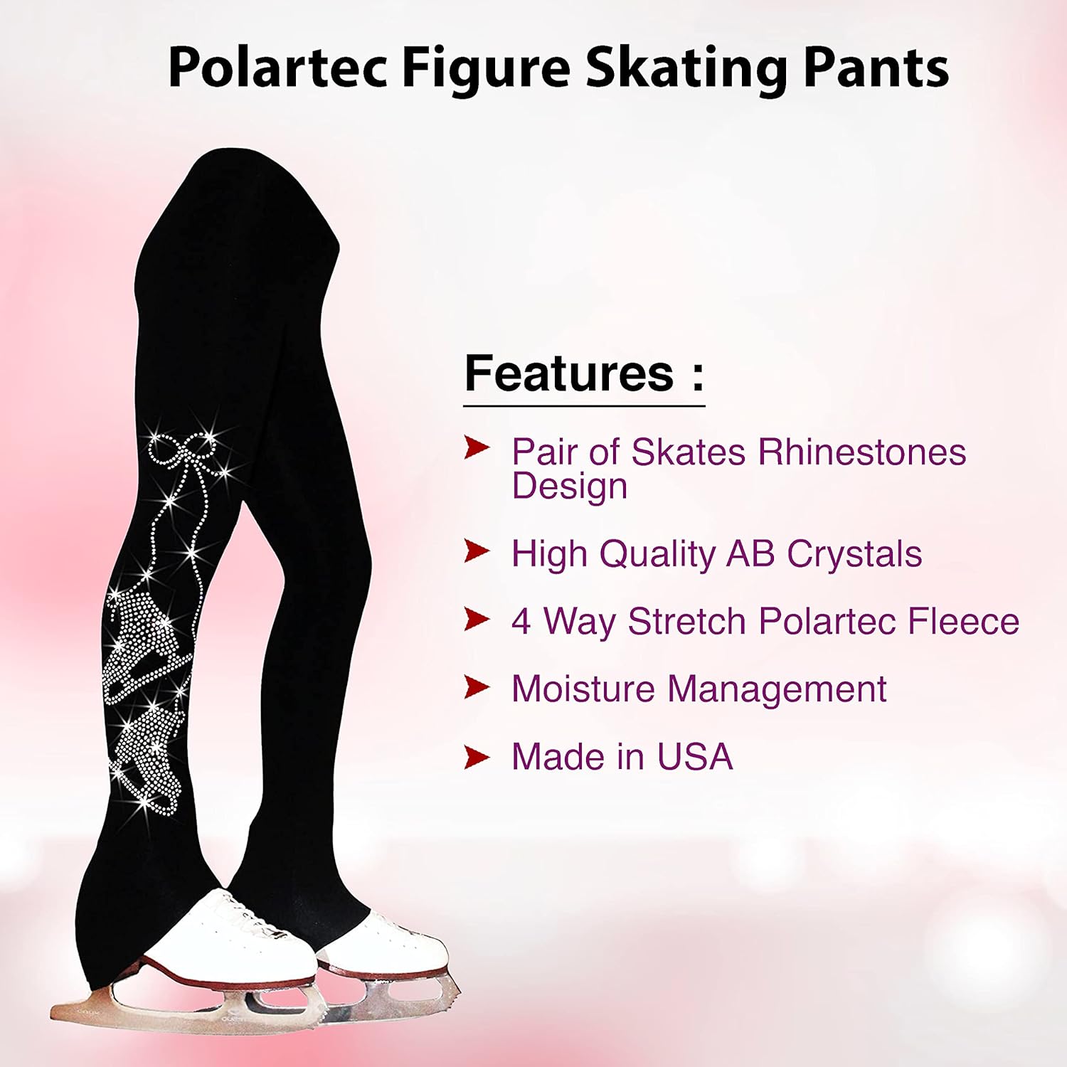 Ice Fire Polartec Figure Skating Pants with Pair of Skates Rhinestones Design