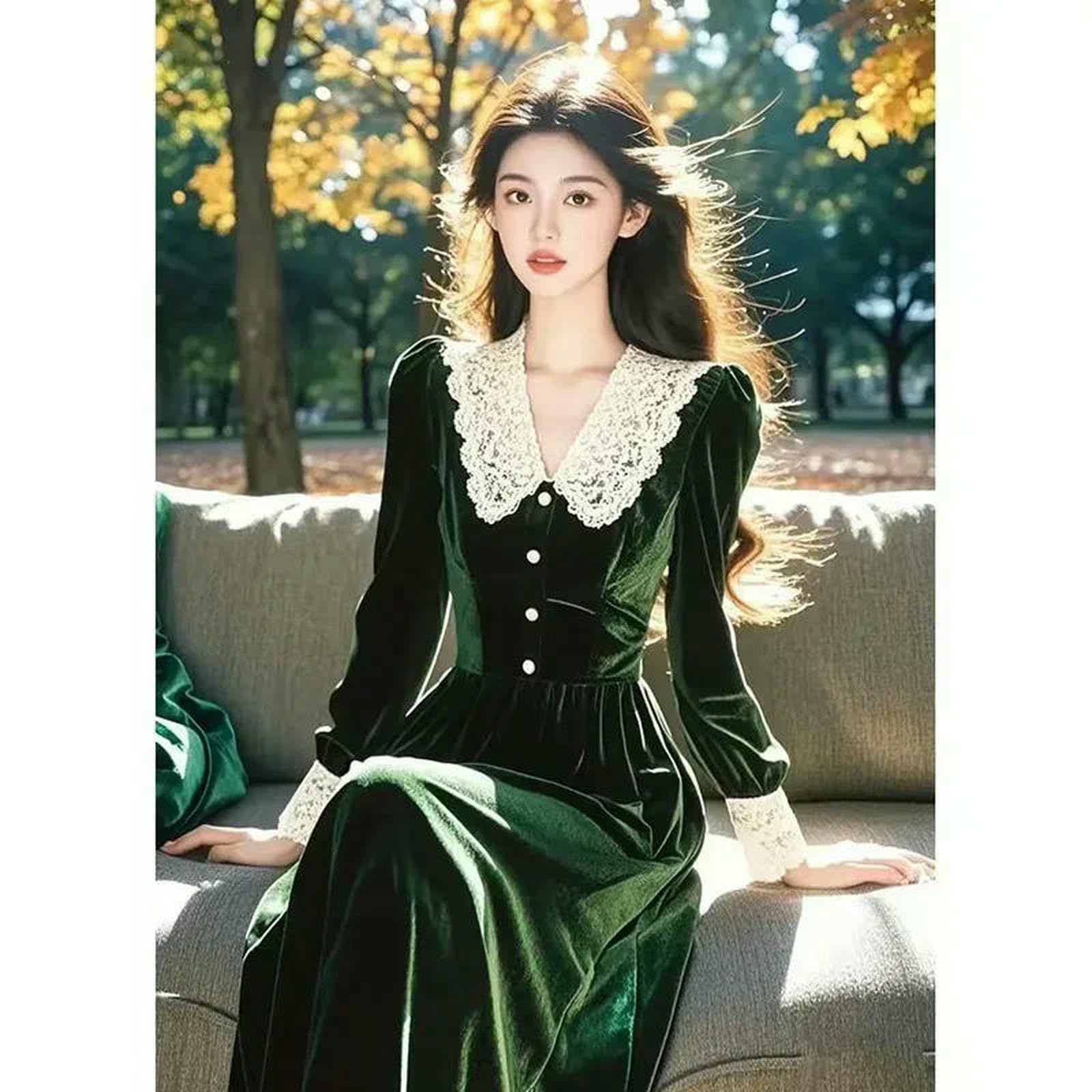 Langarm Kleid Frauen Herbst Neue Langarm-samtkleid, High-end-Vintage-modekleid, Elegantes Formelles Anlasskleid, Temperament Ladies Vestidos, Stilvolles Weibliches Outfit