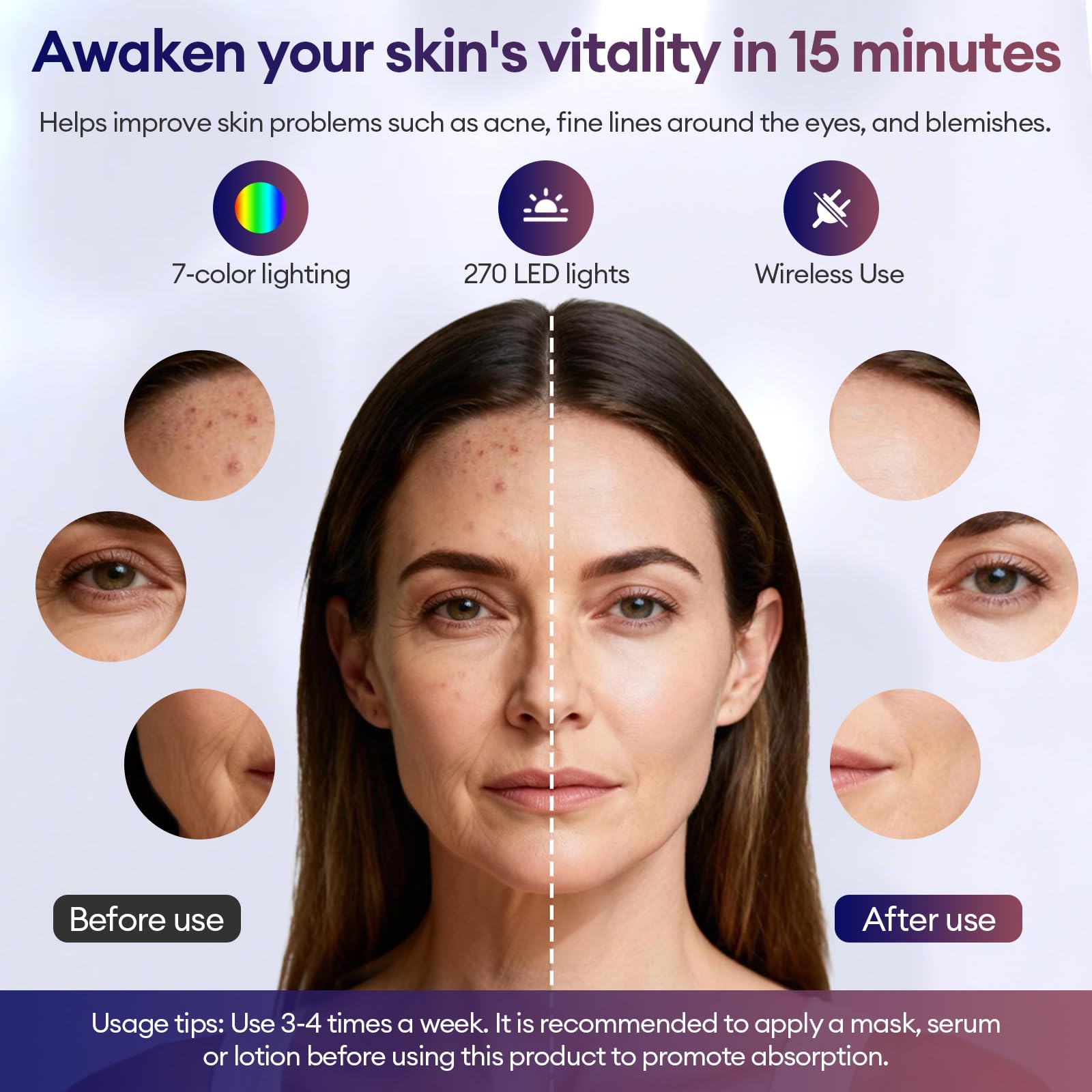 Maschera facciale a LED per terapia della luce rossa, maschera facciale per terapia della luce fotonica per la cura della pelle, dispositivo anti-invecchiamento per bellezza