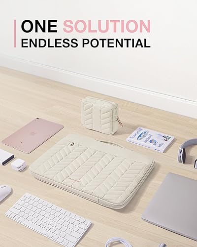 Miniatura 8 de BAGSMART Funda para laptop con asa, funda acolchada para laptop para mujer, funda para computadora portátil MacBook Air/Pro, 15-16 pulgadas, beige