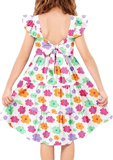 Toddler Dress Little Girls Summer Cotton Backless High Low Hem Beach Casual Sundress with Pockets
