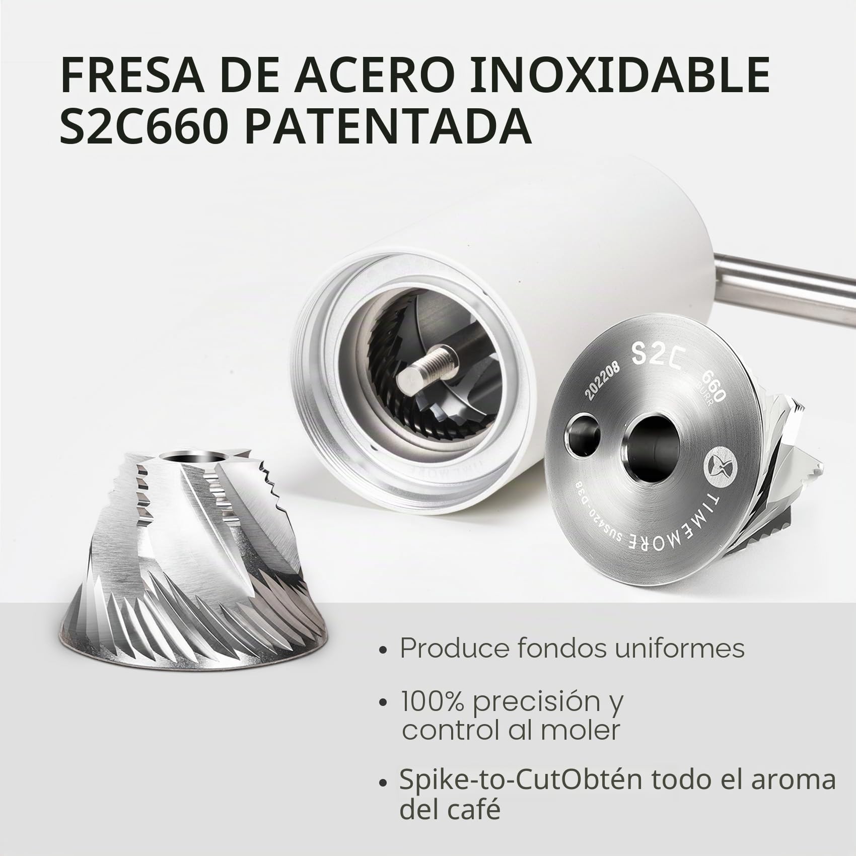 TIMEMORE Molinillo de café C3S Pro con ajuste preciso, acero inoxidable y mecanismo cónico, mango plegable, 25 g de granos, color blanco