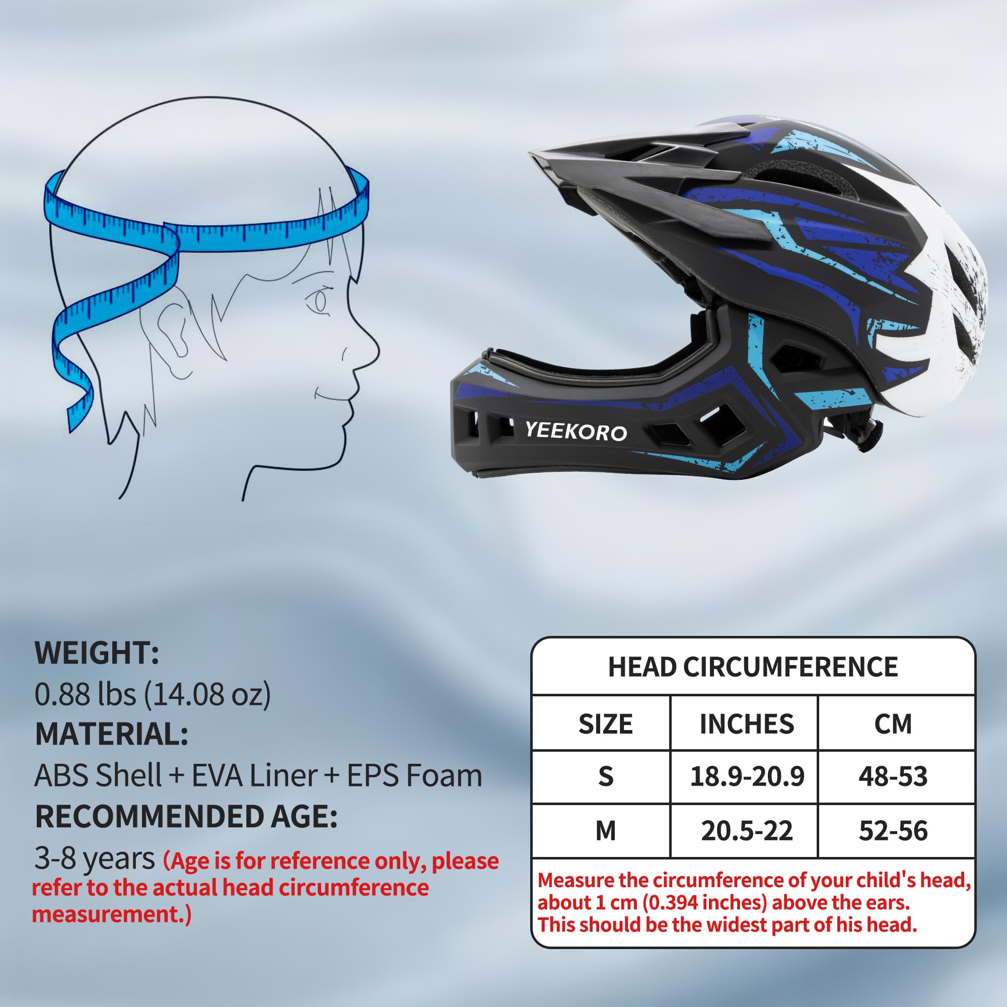 Casco de bicicleta para niños con protector de barbilla, casco de cara completa ajustable desmontable para niñas y niños, casco de ciclismo, monopatín, scooter, equipo de protección, tamaño