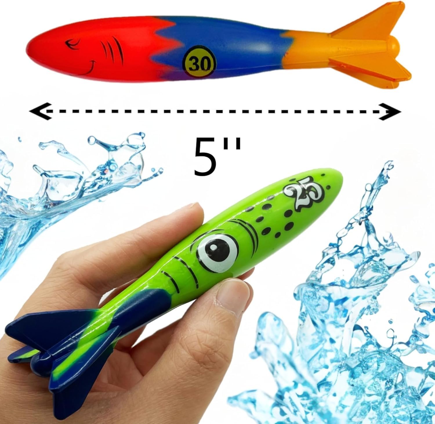 Haktoys - Anelli da immersione a forma di squalo e giocattoli per immersioni in piscina, 8 pezzi di torpedi e anelli di pesce per bambini e allenamento di nuoto, giochi da piscina per bambini e