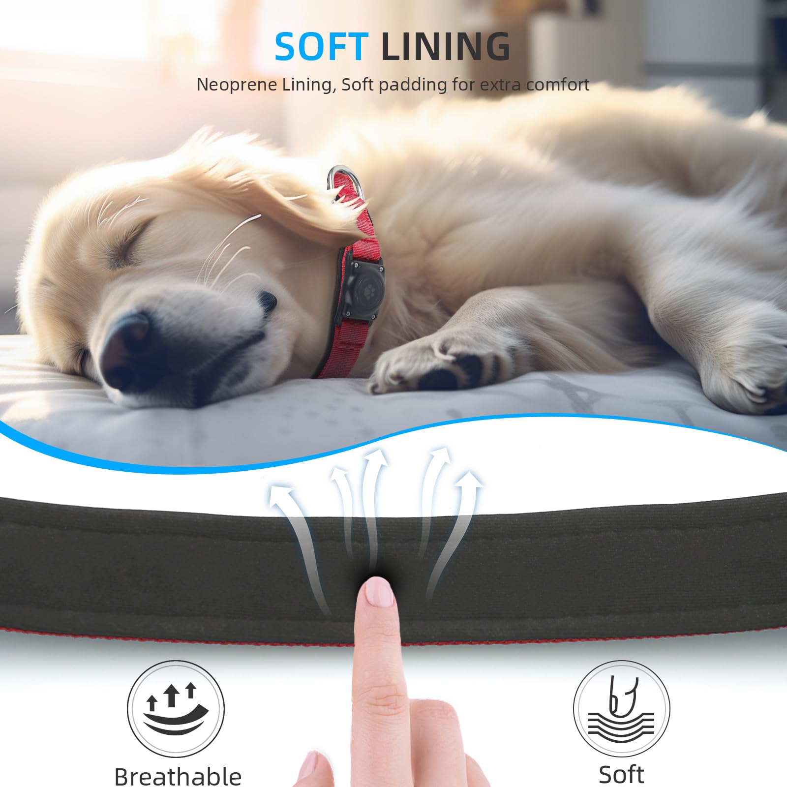 Collar de perro AirTag mejorado, soporte impermeable IP68 para collar de perro, reflectante, ultraduradero, cómodo acolchado, collares de perro resistentes para perros pequeños, medianos y grandes (L