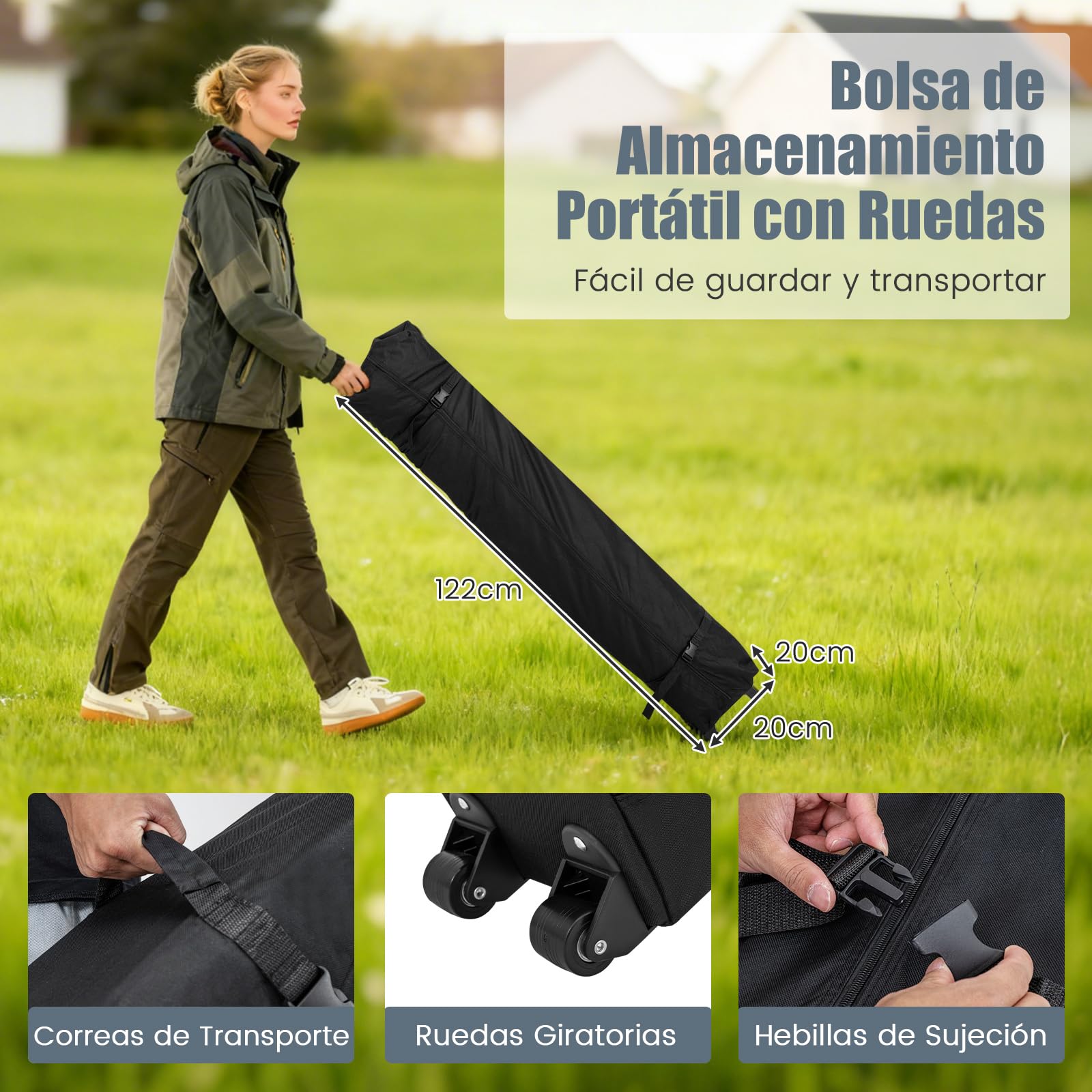 COSTWAY Carpa Plegable 2x2m, Pop up, Cenador de Jardín con 4 Paredes Laterales, Bolsa de Transporte, Pabellón Gazebo Exterior Patio Jardín Boda Fiesas Terraza Playa (Blanco)