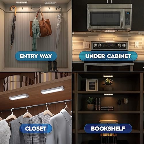 Miniatura 6 de Brilliant Evolution Paquete de 6 luces LED inalámbricas para debajo del gabinete, con 2 controles remotos, luces alimentadas por batería,