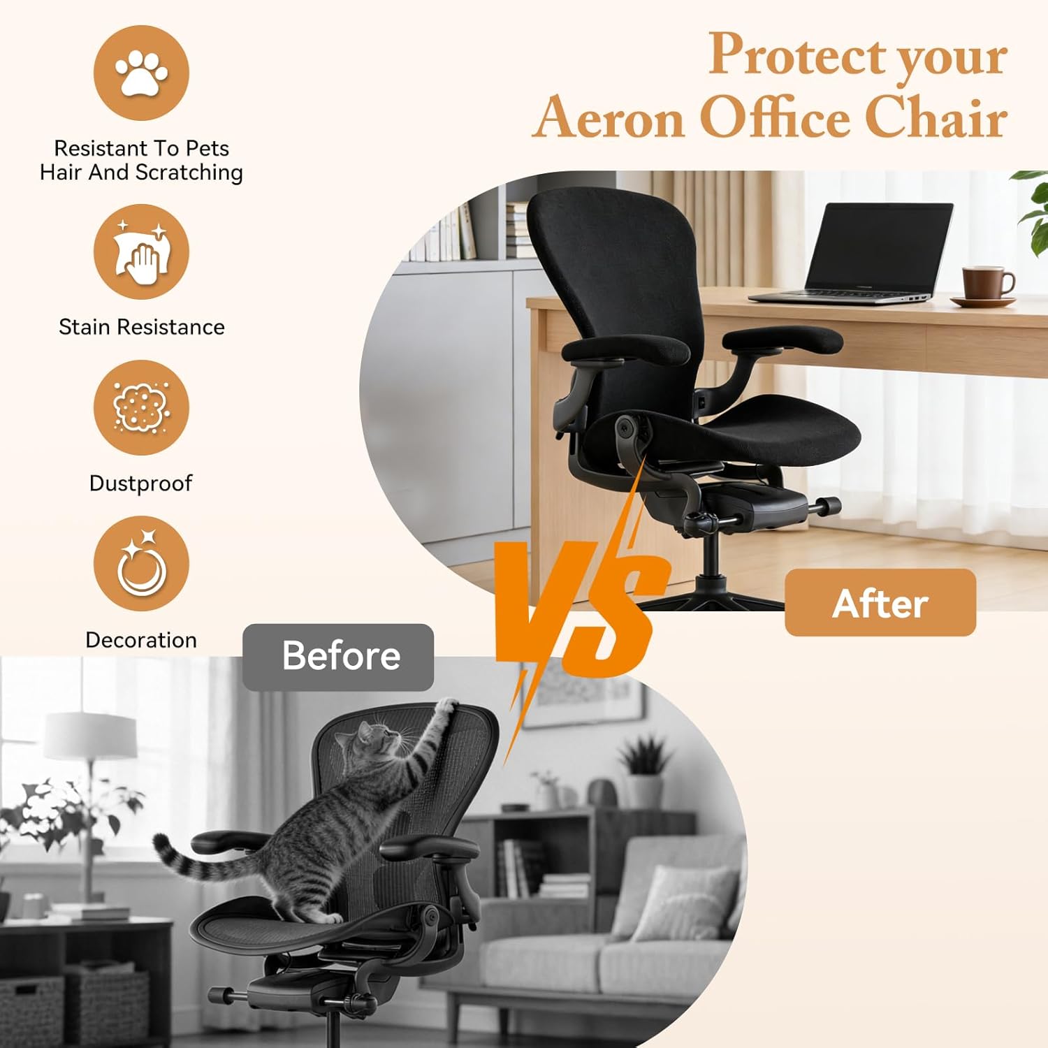 Chair Seat Covers for Herman Miller Aeron (Size B) Office Chair, Dust and Stain Resistant, for Aeron Office Chair Seat Cover,（Black 4 Pieces Including armrest Covers）