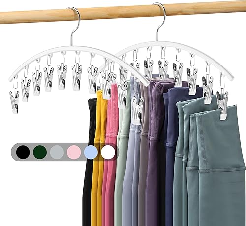 Volnamal Organizador de leggings para armario, colgador de metal para pantalones de yoga con revestimiento de goma, paquete de 2 con 10 clips para