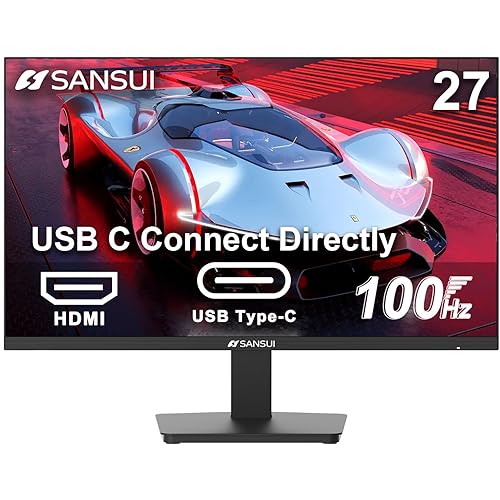 SANSUI Monitor 27 Inch 100Hz USB Type-C Computer Monitor, FHD 1920X1080P,Frameless Eye Care PC Office Monitor with HDMI, Adaptive Sync, HDR, VESA(100x100mm)（ES-27F2C HDMI Cable Included）