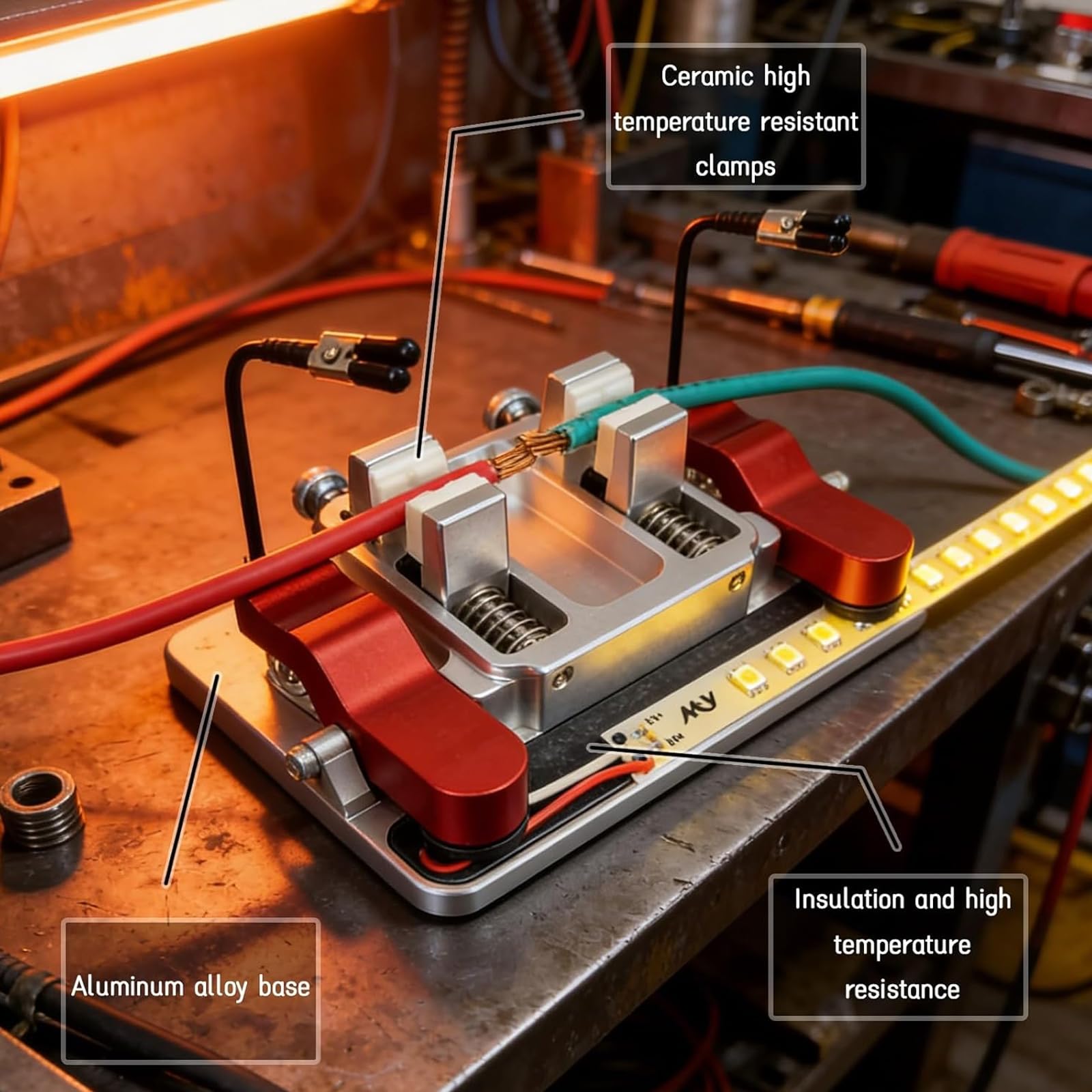 Stacja lutownicza z zaciskami ceramicznymi, zaciski do stołu spawalniczego, narzędzie do lutowania aluminiowego, do naprawy elektroniki PCB, drutu i taśm LED