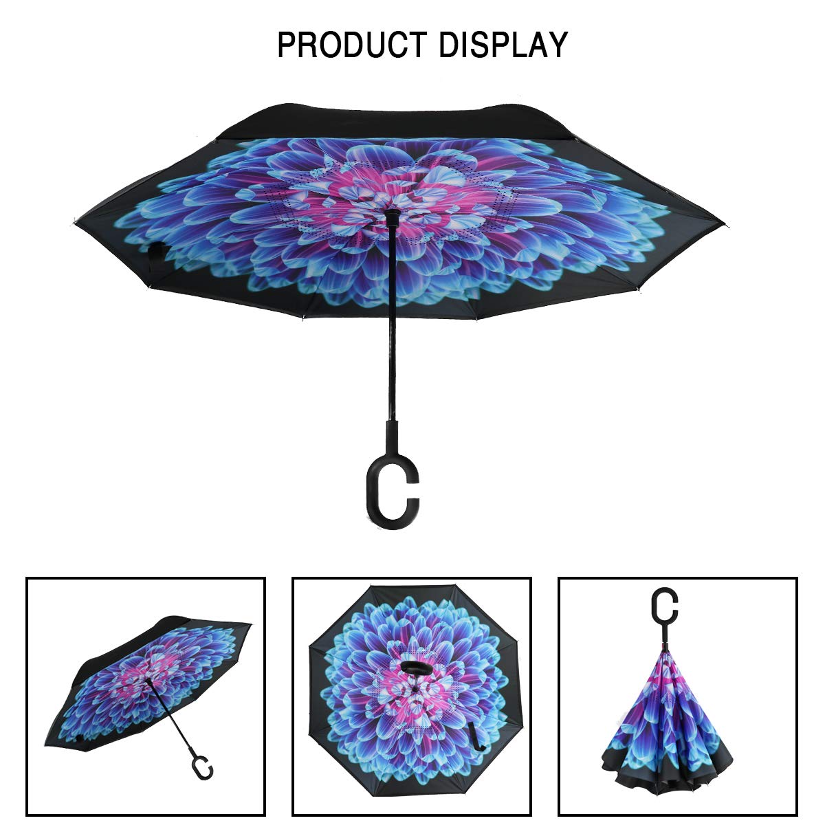 MRTLLOA Regenschirm, doppellagig, übergroßer, winddichter, umgekehrter Regenschirm, C-förmiger Griff für Herren, Damen und Kinder, 101,6 cm, 124,5 cm, 142,2 cm (Orchidee, 124,5 cm)