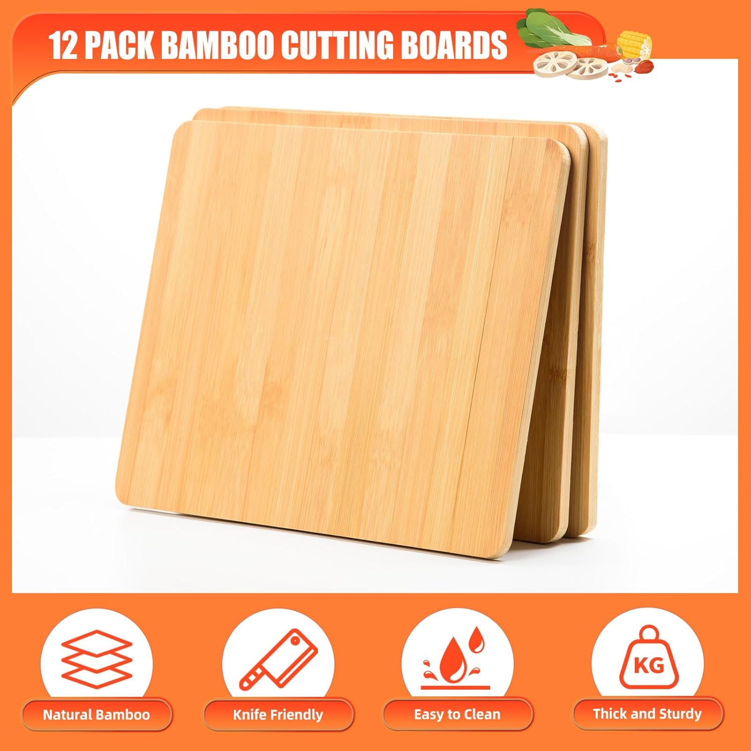 AWIZOM 12 Pack Bamboo Cutting Boards for Kitchen 11.5x9.8" Wooden Chopping Boards Bamboo Charcuterie Boards Wood Serving Boards Trays for Customized, Personalized Engraving Presents(0.39" Thick)