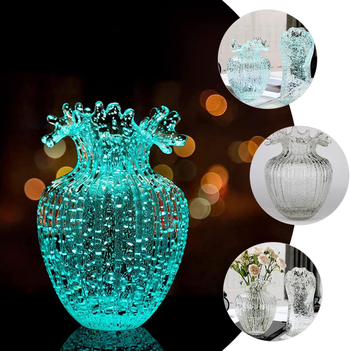 BETOOKY Luminous Glass Flower Vase Hydroponic Wave Mouth Glass Vase for Home Decor Table Centerpiece Office Flower Arrangement Holder