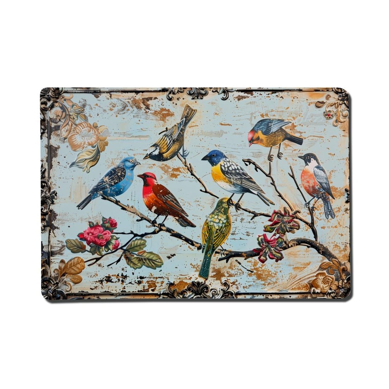Colorful Birds On Branches With Flowers Vintage Tin Sign Retro Metal Wall Decor Metal Poster, Home Bar Garage Farmhouse Cafe Wall Art Decoration 8x12Inches