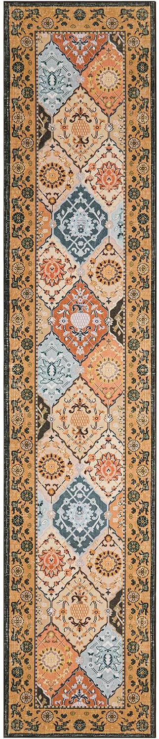 Phantoscope Washable Runner Rug 2'x10' Non-Slip, Vintage Boho Hallway Rugs for Entryway, Stair, Bedroom, Distressed Moroccan Mosaic Diamond Pattern, Low-Pile Foldable Floor Carpet, Terracotta/Rust