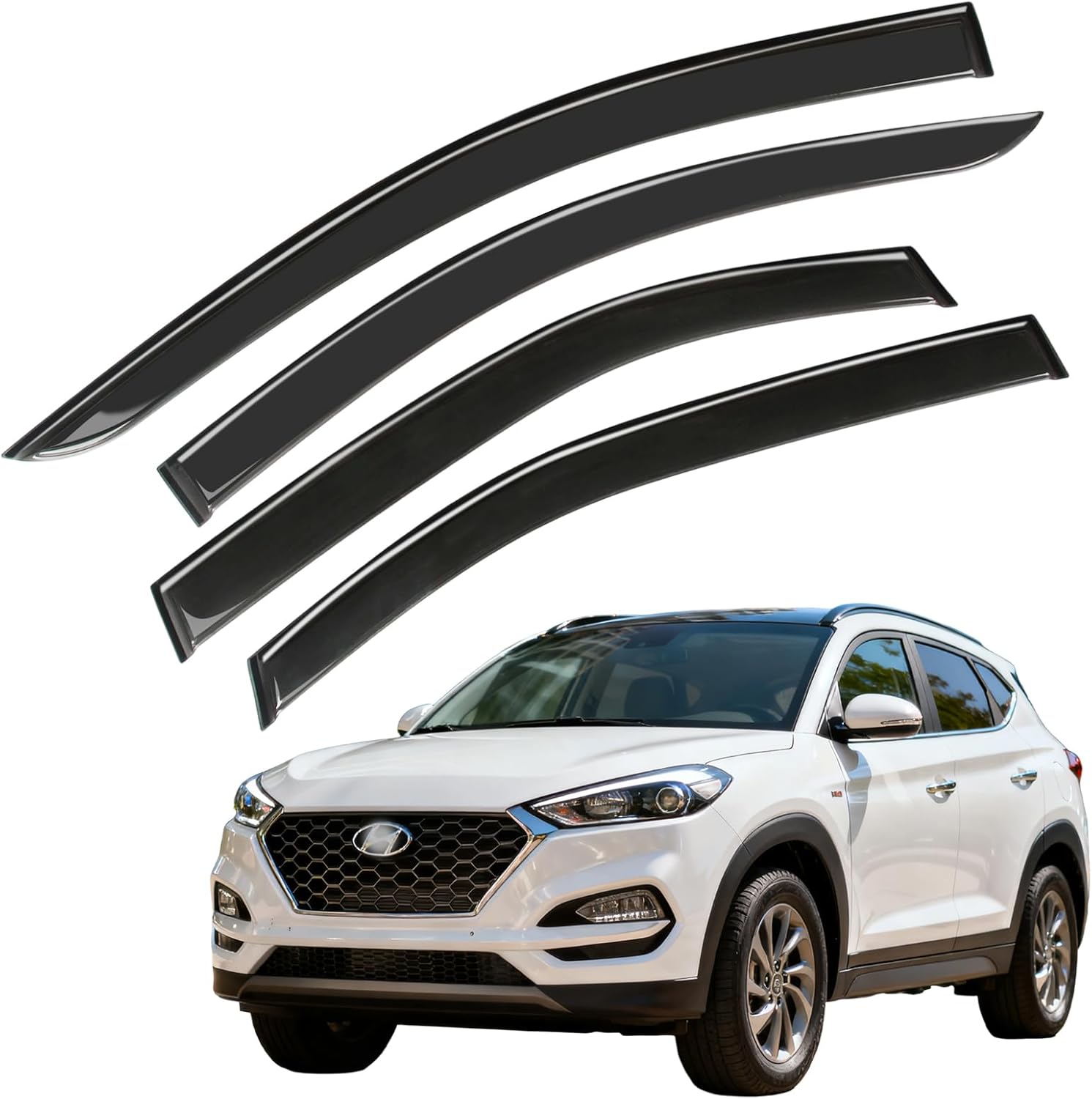 Window Visor Wind Deflector, 4PCS Tape-On Rain Guards for 2016 2017 2018 2019 2020 2021 Hyundai Tucson, Outside Mount Sun Shade Side Window Vent Visors, Black