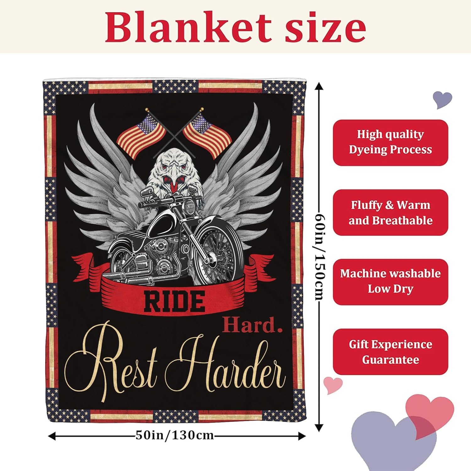 Motorcycle Throw Blanket Gift for Men & Women, Biker Man Cave Decor, Couch Bed Throw, 50'' x 60'', Birthday Christmas Father’s Day Independence Day Gifts for Motorcycle Lovers - Image 2