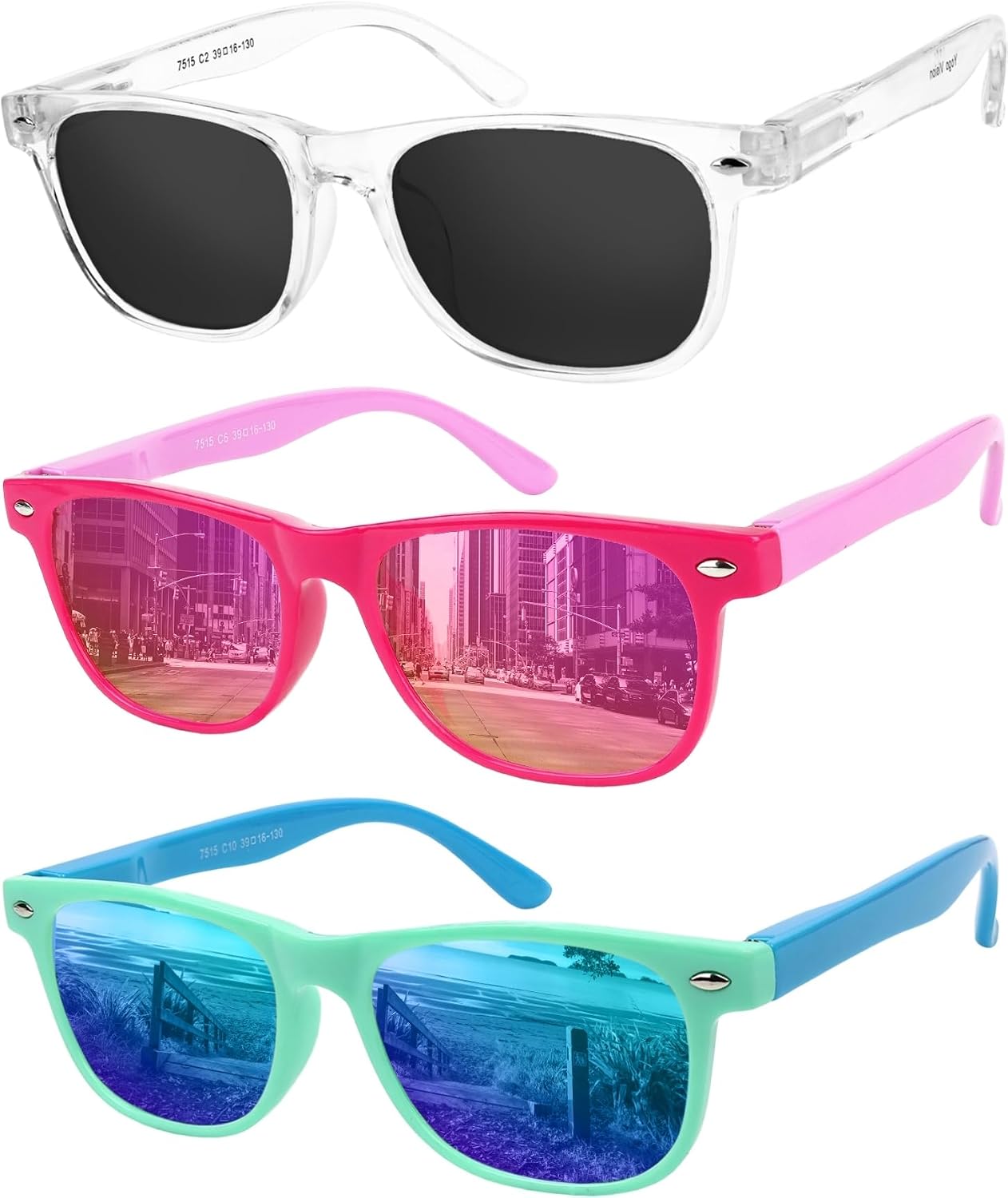 Yogo Vision Kids Sunglasses Polarized Frame Sunglasses for Kids Boys Girls (3 Pack Age 3-10)