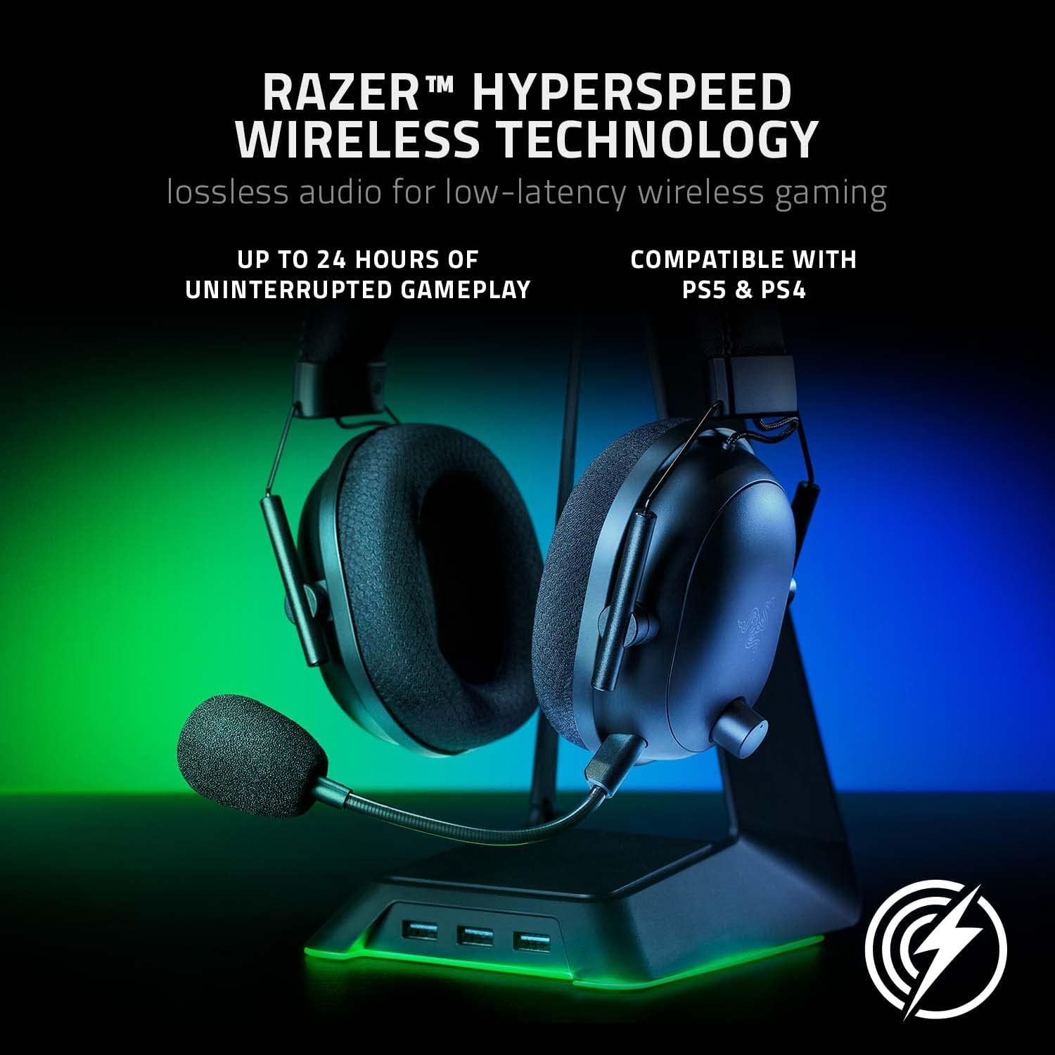 Razer BlackShark V2 Pro Wireless Gaming Headset: THX 7.1 Spatial Surround Sound, Detachable Mic, For PC, Mac, PS4, PS5, Switch- Black(Renewed)