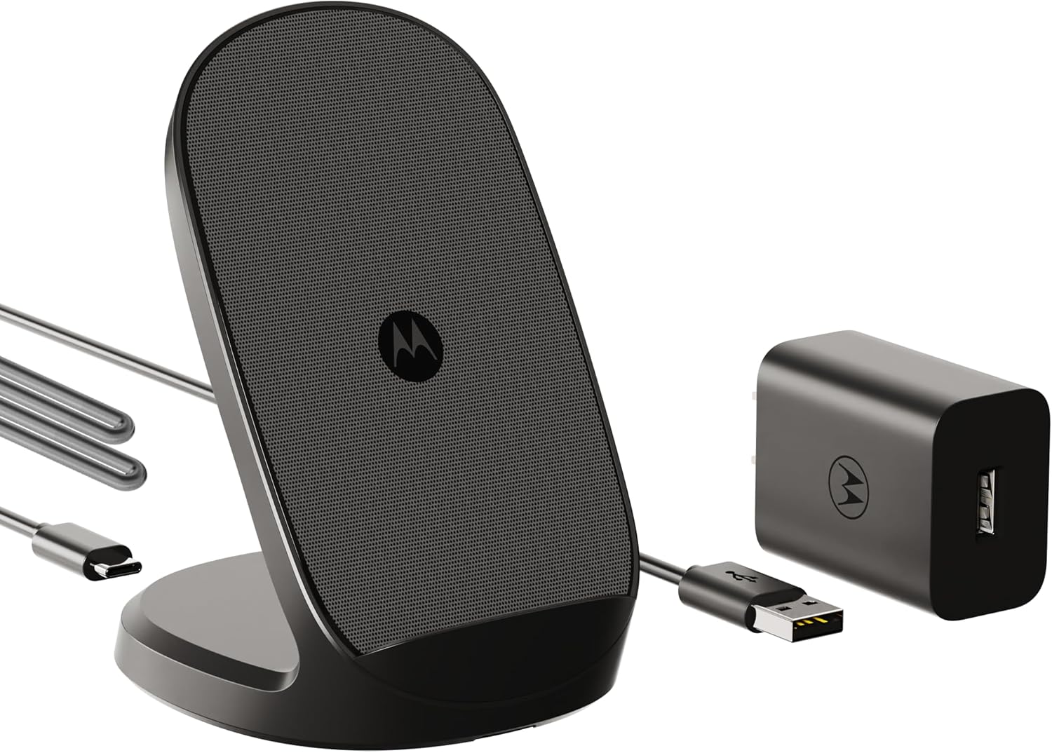 Motorola TurboPower 15W Wireless Stand + 33W Charger + Long 6.6ft and 3.3ft USB-A to USB-C Cables