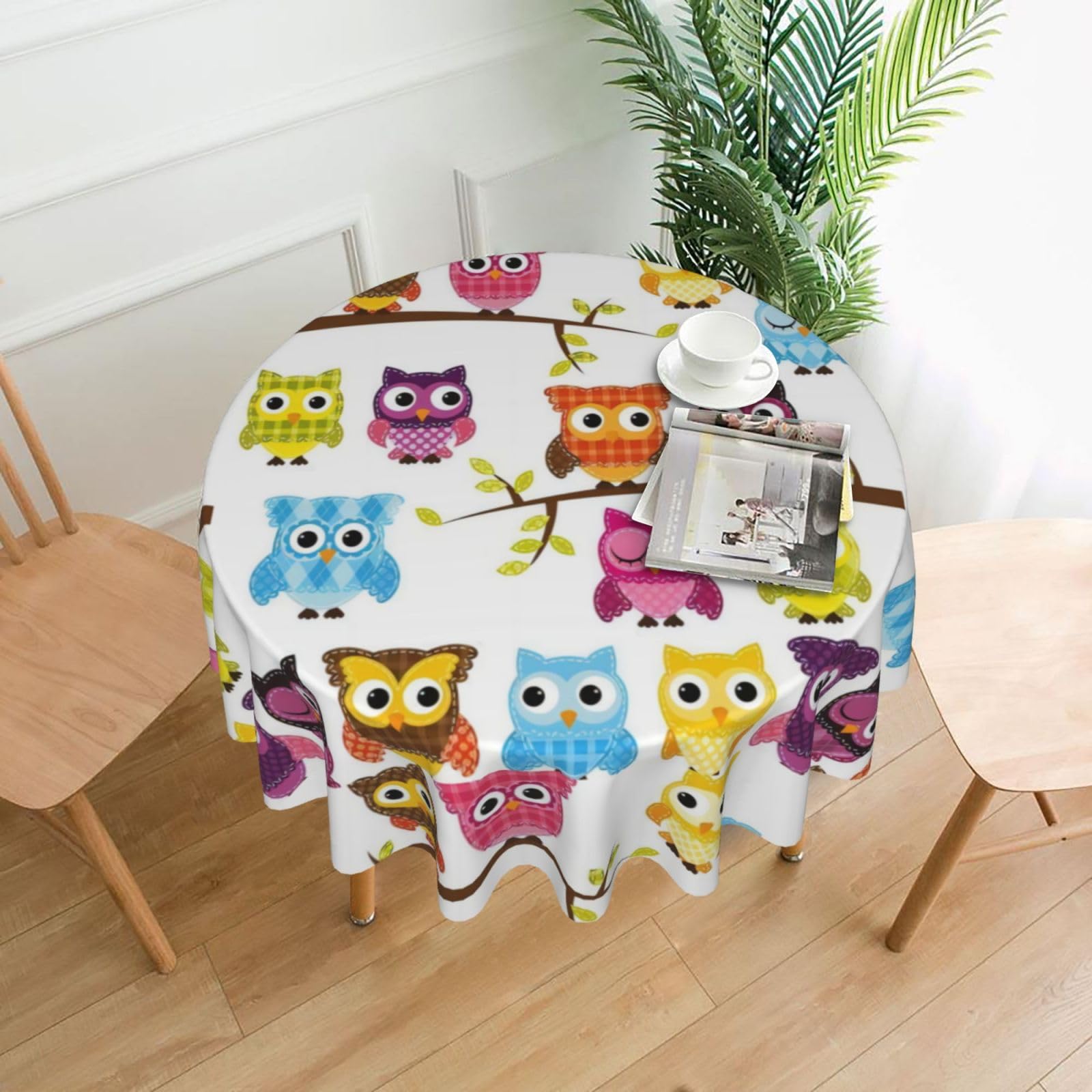 YYHWHJDE Owls On Tree Branches Prints Round Decorative Tablecloth 60in - High-Grade Polyester Throw for Elegant Dining & Festive Gatherings