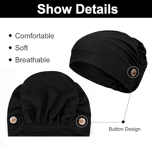 Vista 62 de Geyoga Gorras Bouffant con botones, unisex, elástica, turbante con botones para mujer, 3 piezas
