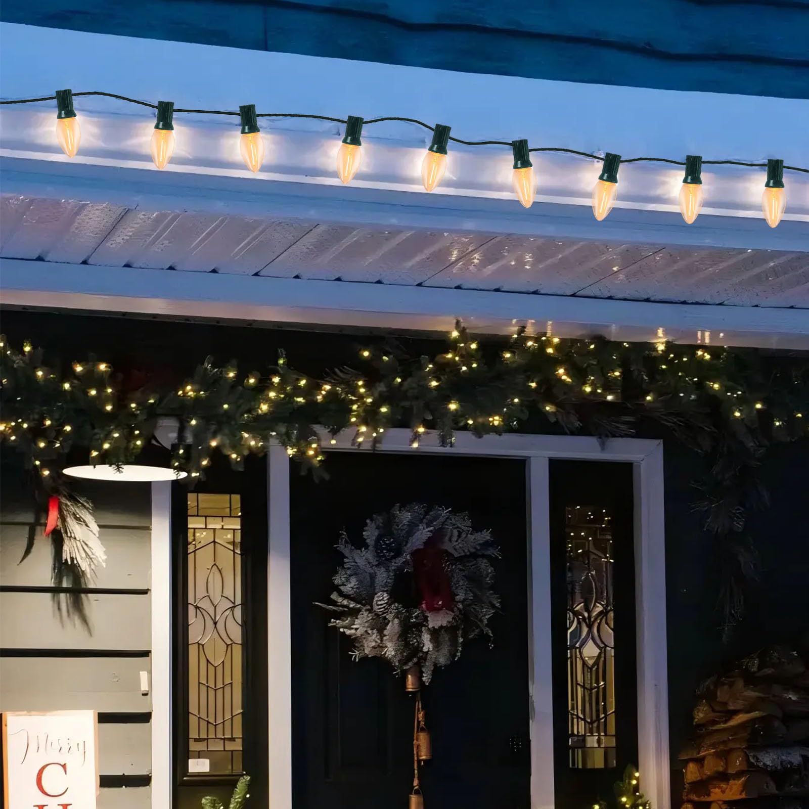 Paquete de 25 bombillas LED C7 de noche, bombillas LED C7 de repuesto de Navidad para luces de cadena al aire libre, bombillas de base de candelabro E12, bombillas de 0.6 W 2700 K blanco
