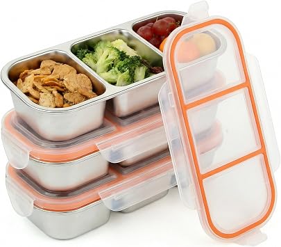 3 Pack Stainless Steel Snack Containers Set- Compartment Sealed Leakproof | Stackable Bento Snackle Boxes with Secure Lids, Reusable Food Storage for Adults, Body Management, Work & Home