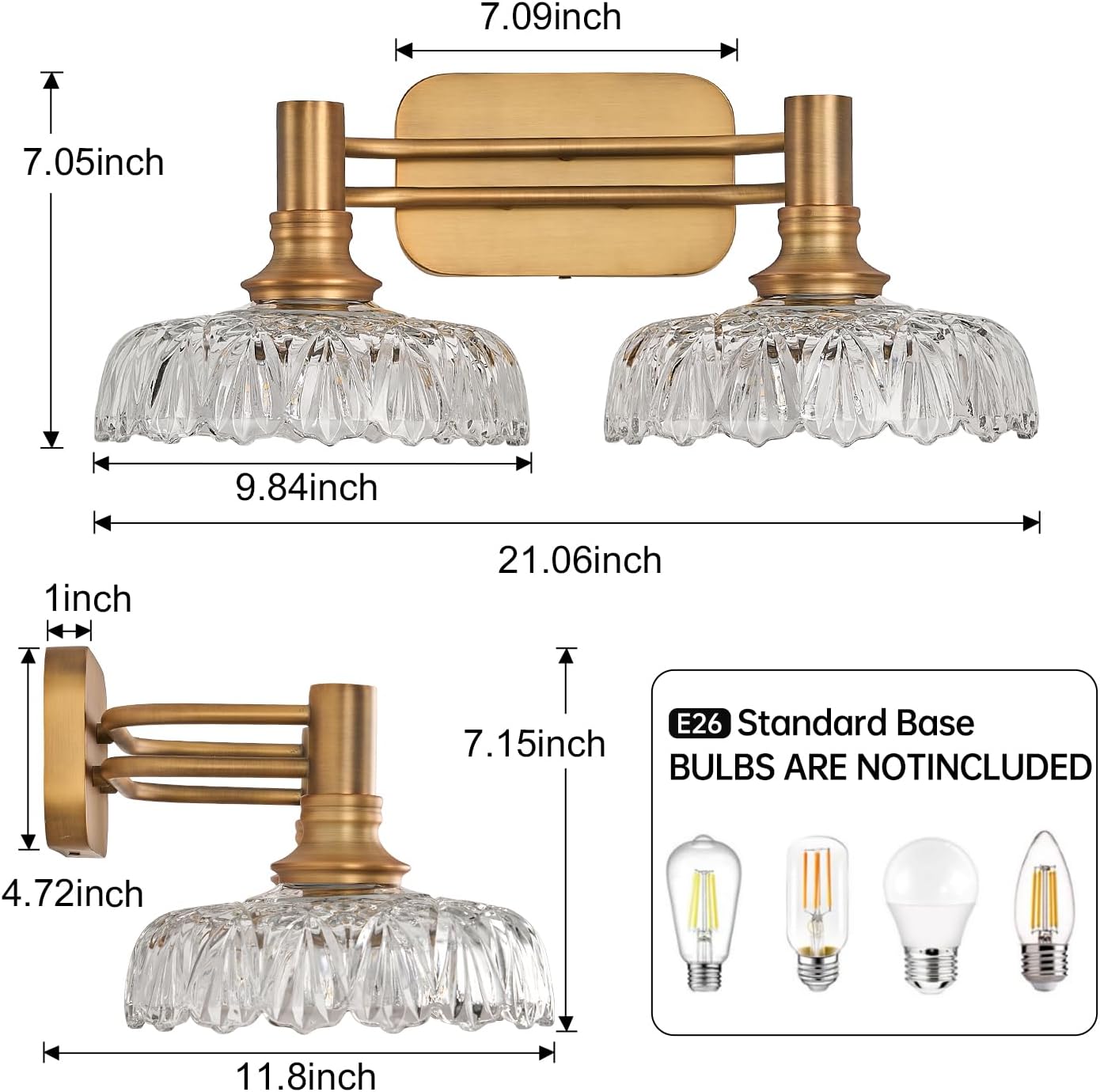 Vintage Wall Sconces 2-Light Bathroom Light Fixtures Brass Vanity Light Over Mirror for Bathroom Bedroom Hallway Farmhouse Vintage Lights