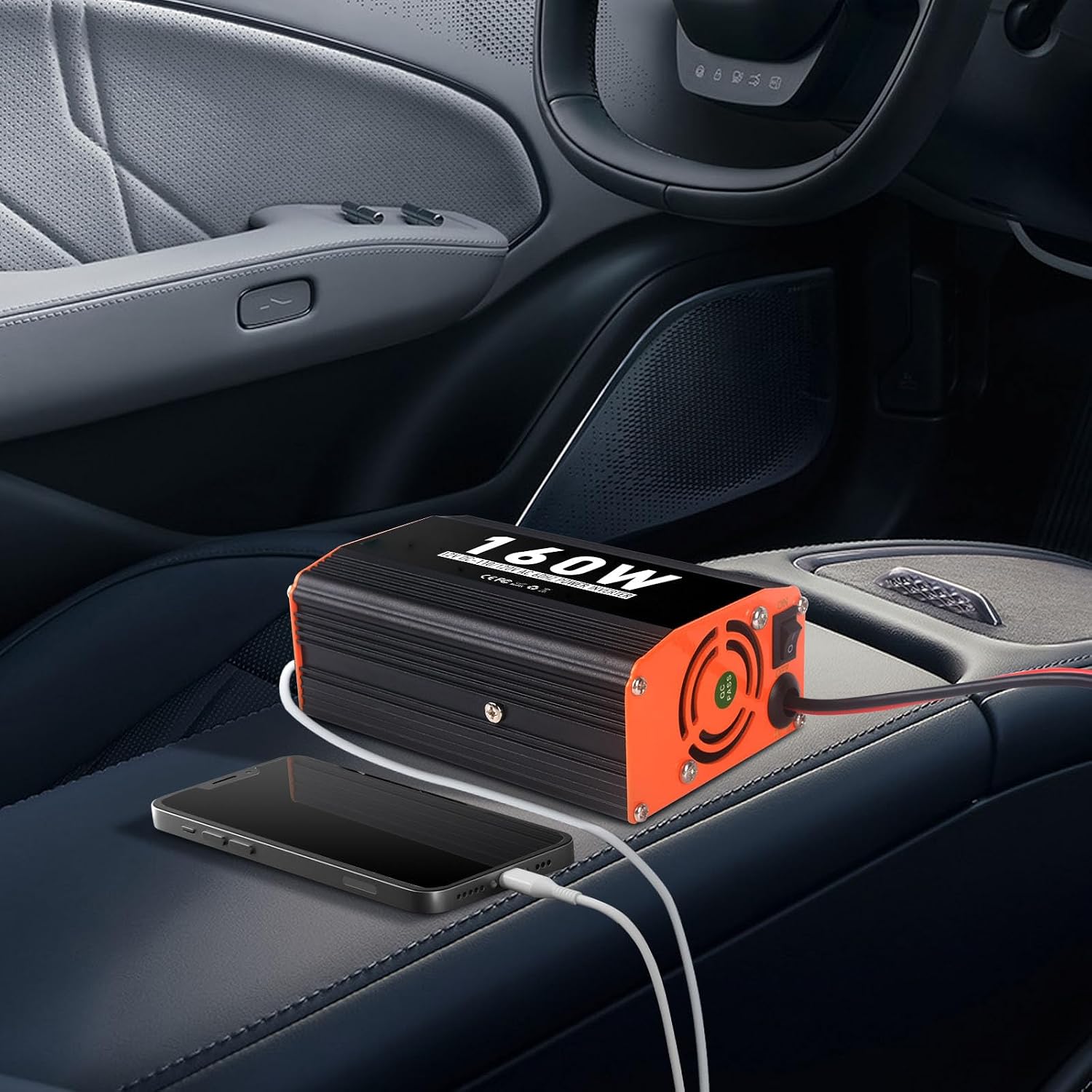 160W Car Power Inverter 12V AC to 110V/120V DC Converter Peak Power 320W Indoor & Outdoor Use with 2 AC Outlets & 2 USB Ports Car Laptop Charger Car Adapter