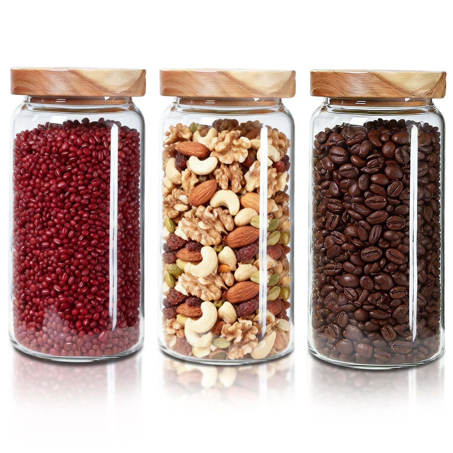 3 pcs Glass Food Storage Jars with Lids Airtight, for Sweet Jar Beans Jar