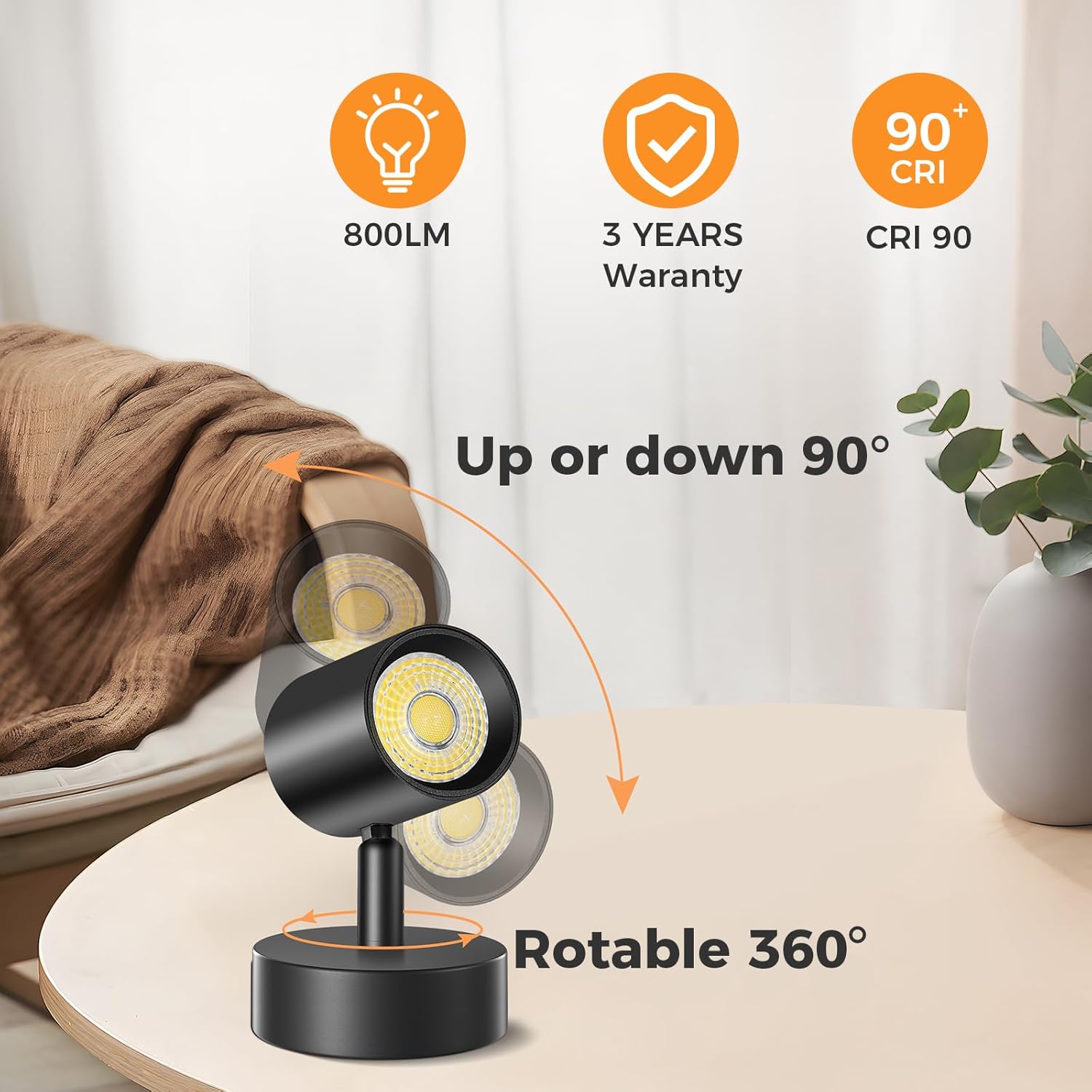 VANoopee 5 Color 10W LED Up Lights Indoor Spot Lights with Timer, Dimmable Uplighting Indoor Spotlight Accent Lighting for Plant Picture Art, Floor Spotlight Lamp with 5.9FT Plug Cord - Black 2 Pack