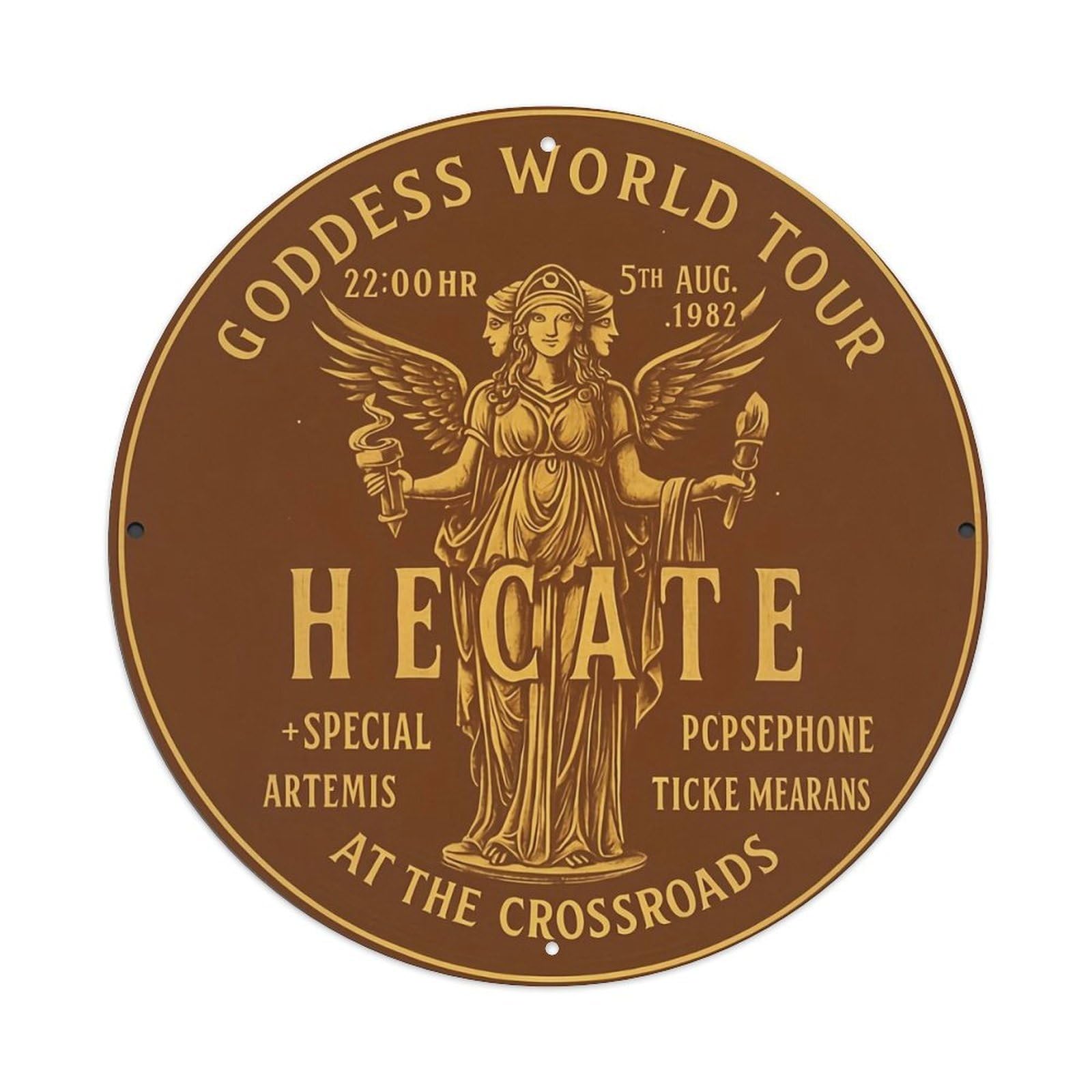 Jdyansheng Vintage Goddess World Tour Hecate Poster Tin Sign Metal Poster Metal Signs For Home Man Cave Bar Cafe Kitchen Laundry Room Wall Decorations 8X8 Inches