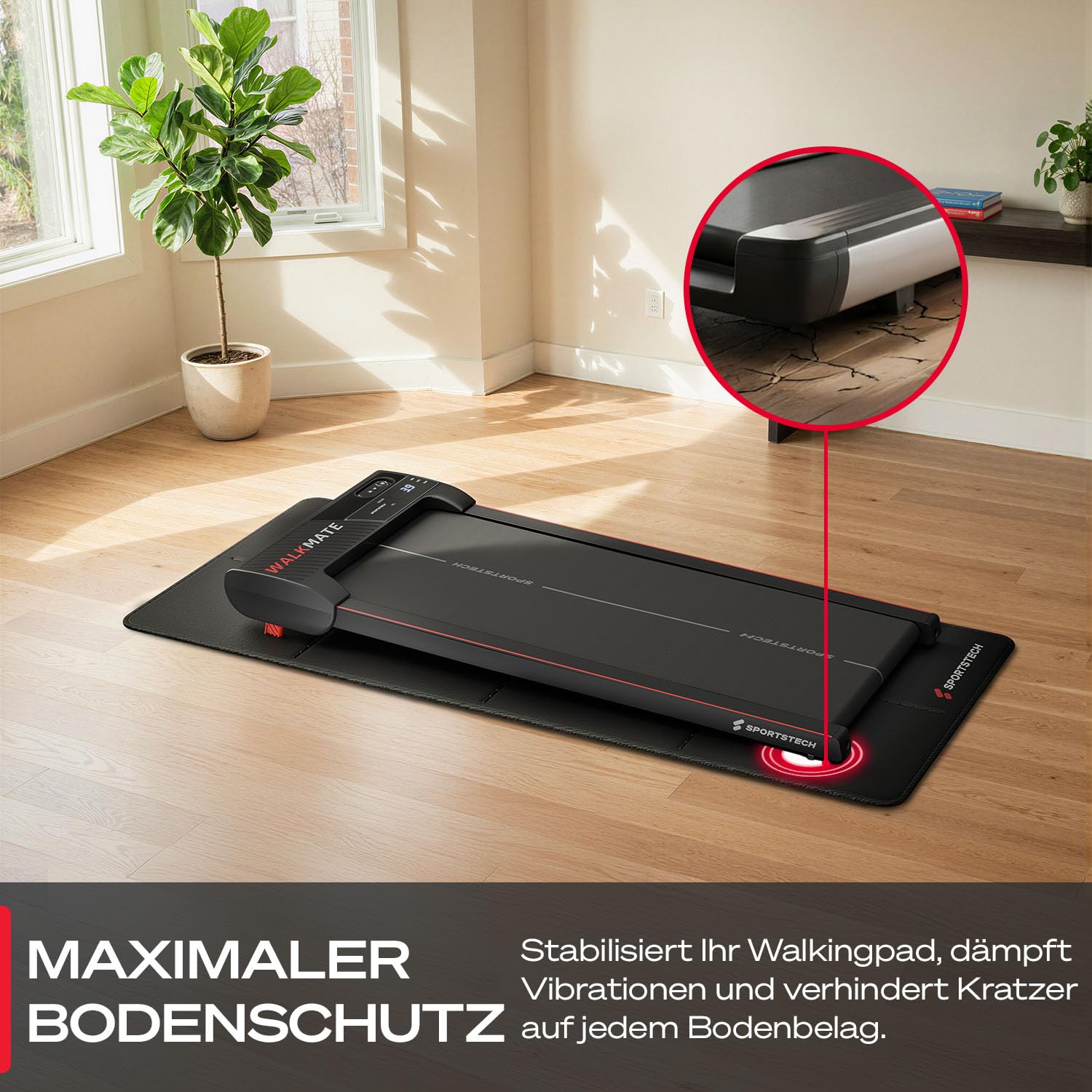 Sportstech Faltbare Bodenschutzmatte für Walking Pad – Wasserabweisend, Geräuscharm und Platzsparend – 160×74 cm, 6mm Dicke, BS300 Sportmatte, Ideal für Fitnessgeräte, Heimtrainer & Home Gym