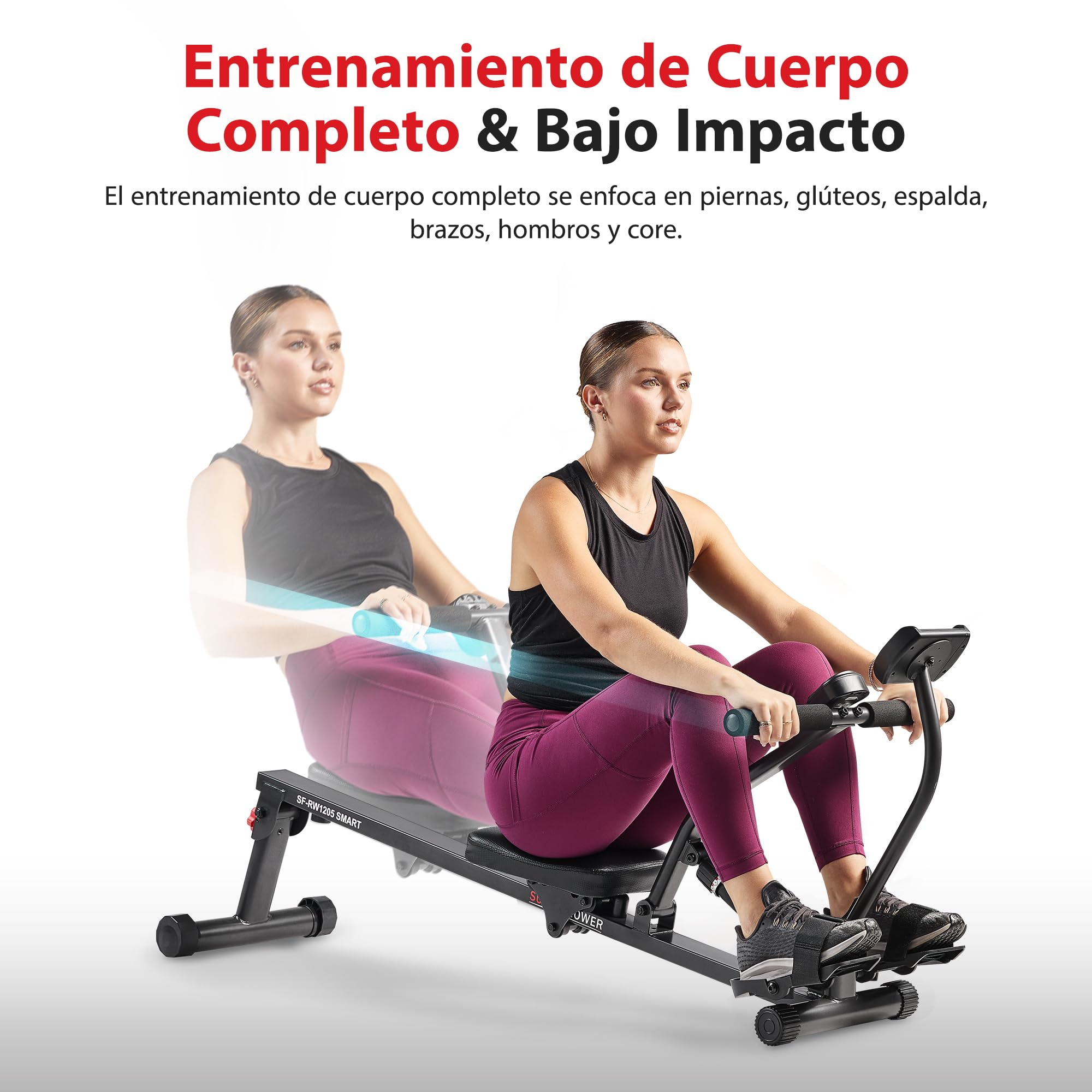 Sunny Health & Fitness Máquina de Remo Compacta y Ajustable, Equipo de Ejercicio Cardiovascular con 12 Niveles de Resistencia para Entrenamientos Corporales Completos y Opcional SunnyFit App Gratuita | Cardio de Cuerpo Completo, Suave con las Articulacion