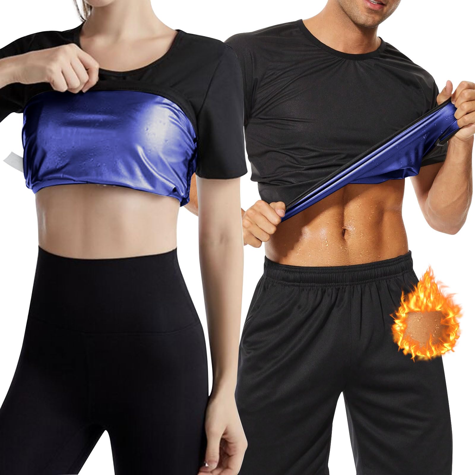 Sweat Sauna Suit for Men Women Sauna T-Shirts Body Shaper Sweat Vest Sauna Tops Waist Trainer Slimming Weight Loss Workout Suit Exercise Fitness Short Sleeve Training Jackets Clothes (Women, L)