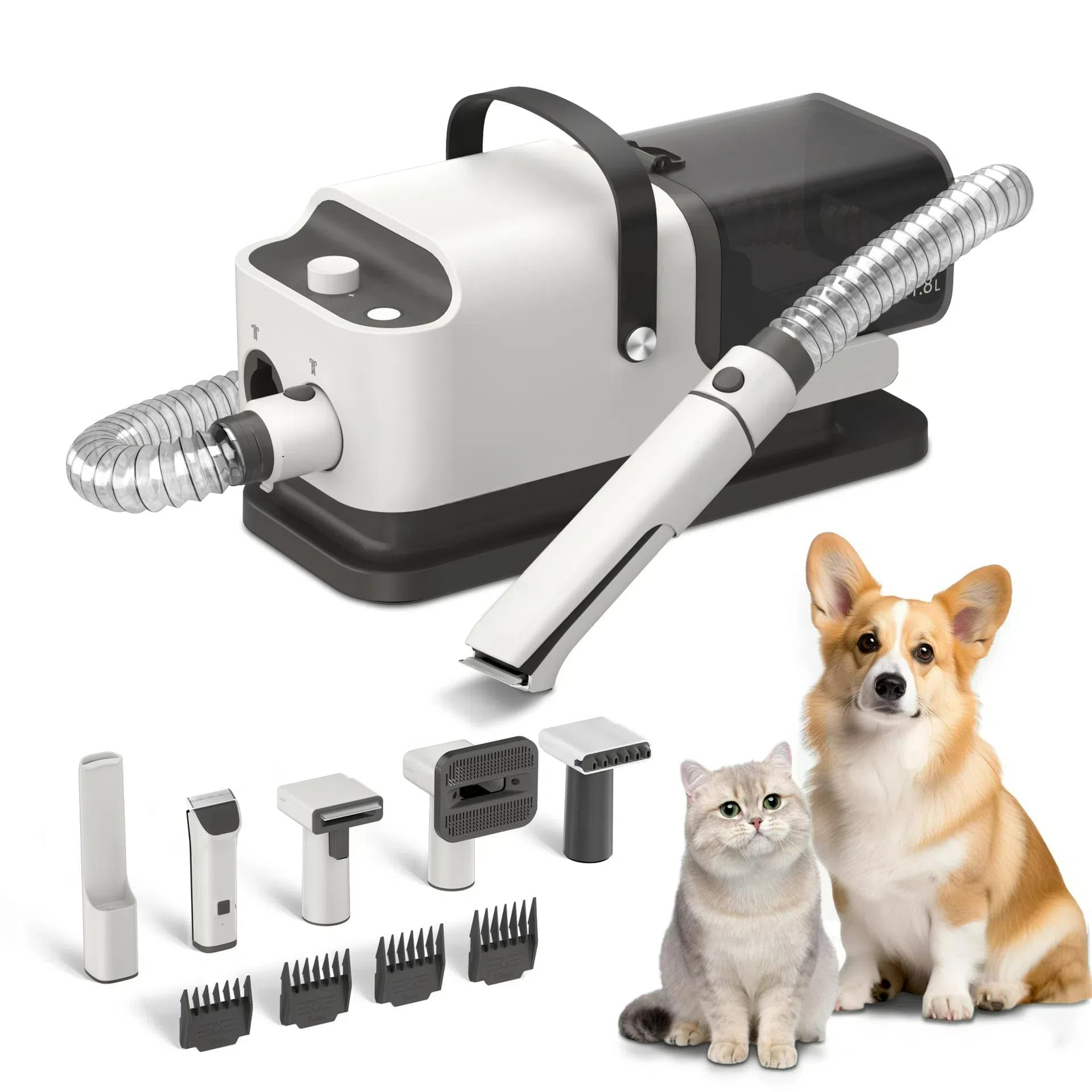 Máquina de aseo para mascotas: dispositivo integrado de succión, corte y soplado para gatos y perros, soplador de pelo de bajo ruido, aspiradora y juego de afeitado