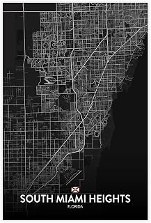 CFIOZYOS Black And White Map South Miami Heights FL City Wall Art for Living Room Black Wall-Decor for Bedroom Modern Cityscape Poster Canvas Print Unframe 12x18inch(30x45cm)