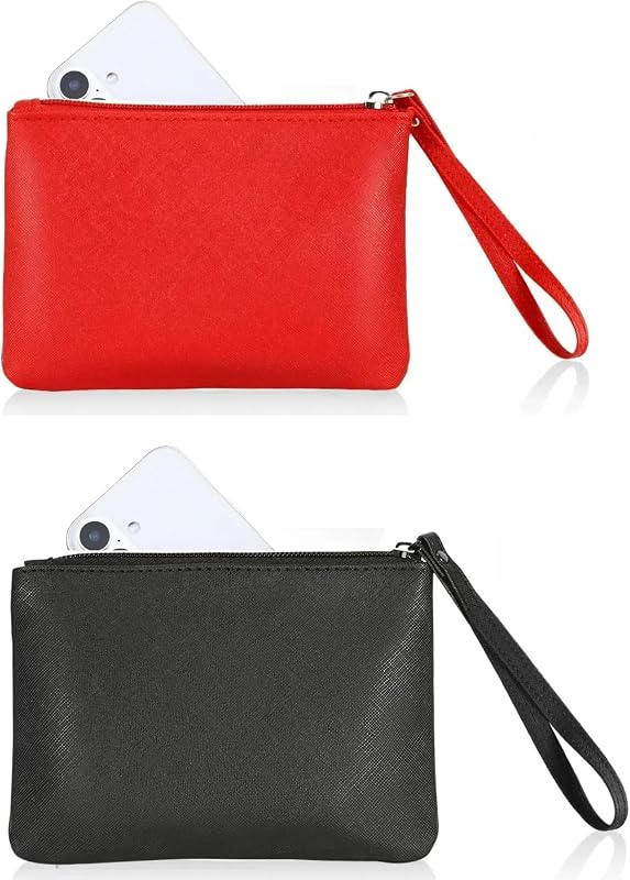 SeBUCUOO Necessaire de maquiagem com zíper e alça de pulso, preta e vermelha, 20, to cm x 13,01 cm, pacote com 2