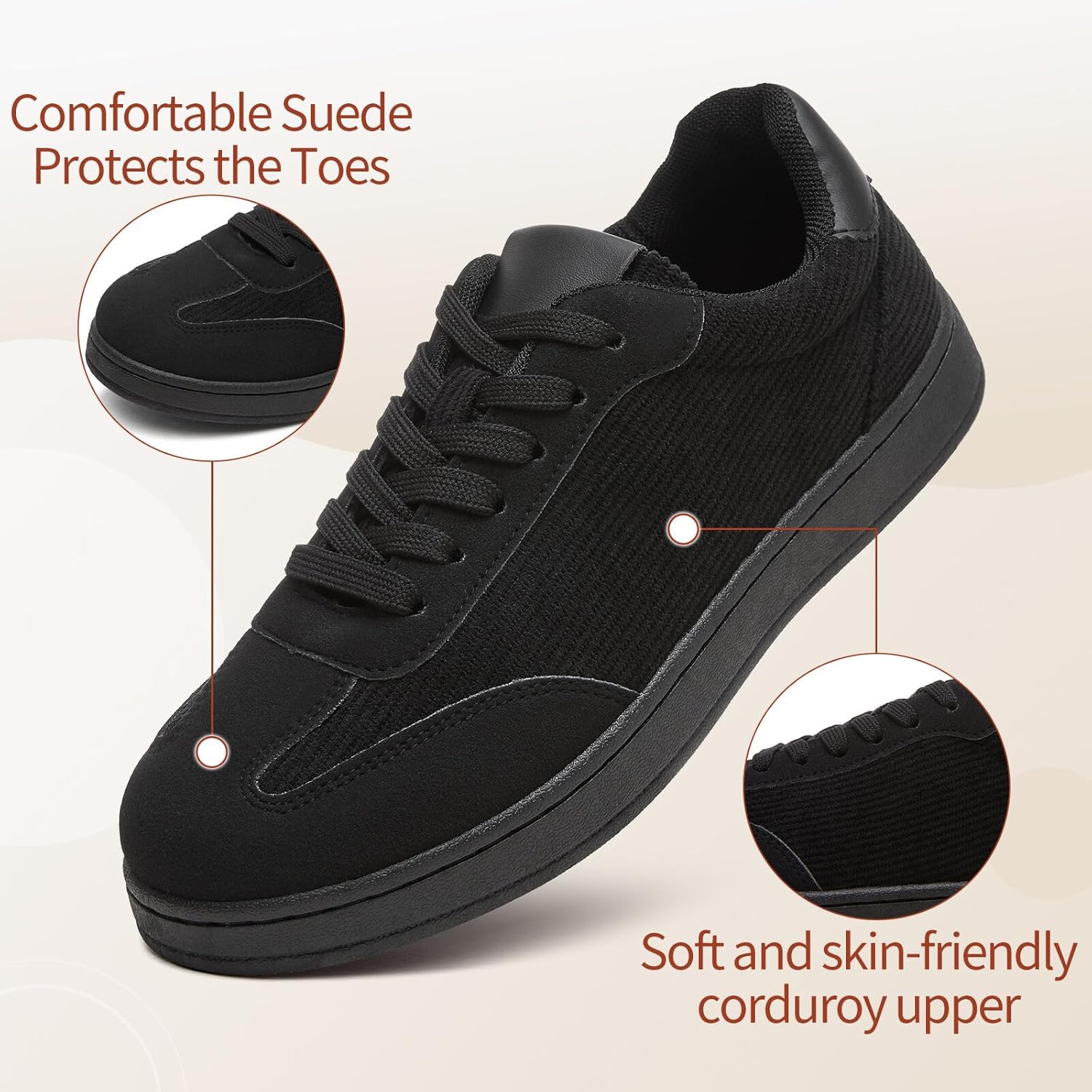 Witwatia Suede & Corduroy Casual Sneakers for Women Lace-up Trendy Women’s Shoes Non-Slip Walking Shoes with Memory Foam Insole - Image 4