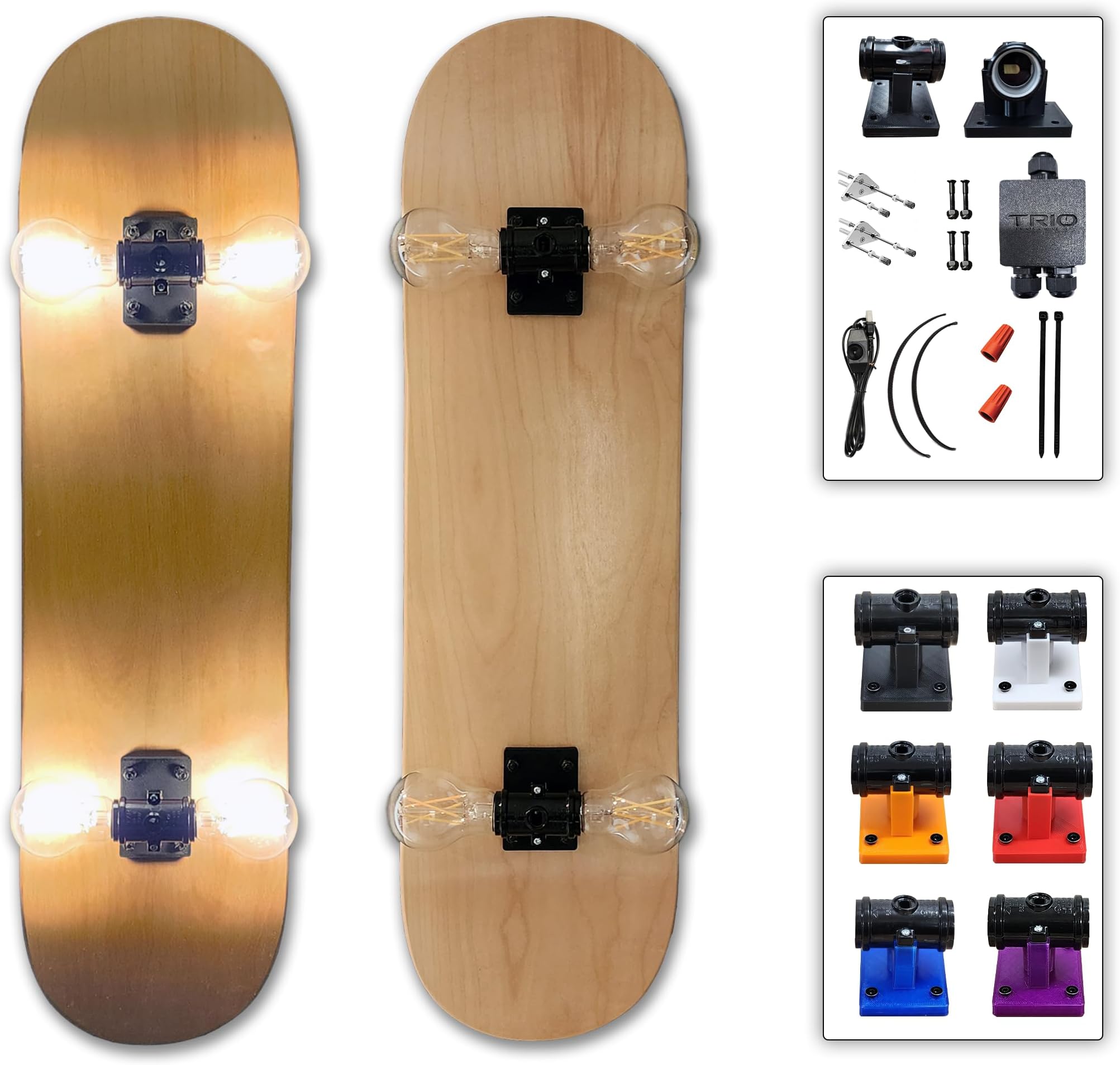 LED Skateboard Wall Light/Lamp Kit with Mounting Hardware, Color Options, Decorative Lighting, Skateboard, Retro