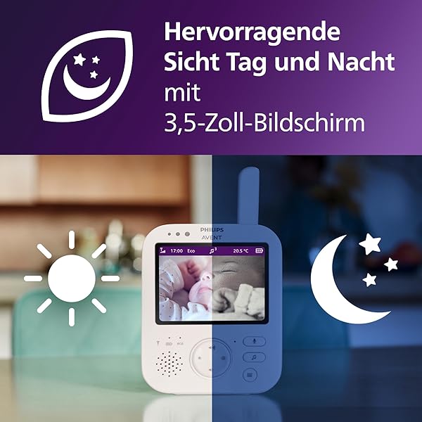 Philips AVENT Philips Babyphone mit Kamera Premium - DEKRA Zertifiziert privat und sicher - 3.5" Display, x4 Zoom, Nachtsicht, Schlafliedern und Thermometer (SCD891/26) - 4