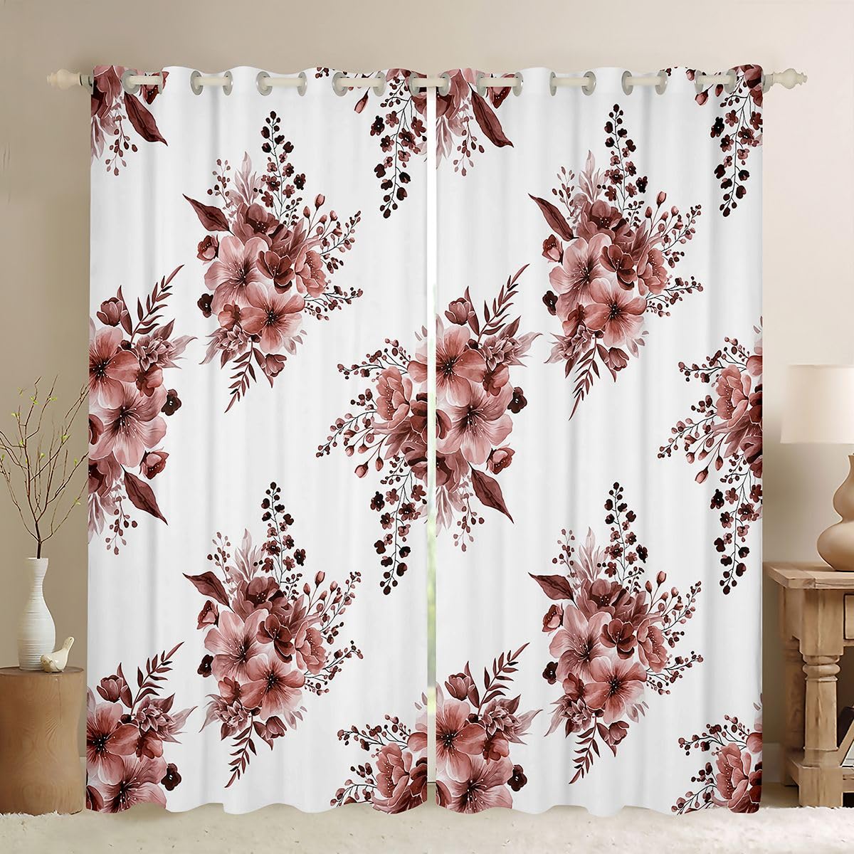 Homewish Tende oscuranti floreali rosse e bianche, 117 x 137 cm