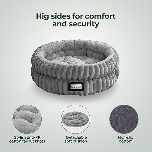 Miniatura 4 de BALANCE Cama para gatos, cama para gatitos, camas redondas lavables para gatos de interior, cama de felpa súper suave de piel sintética para