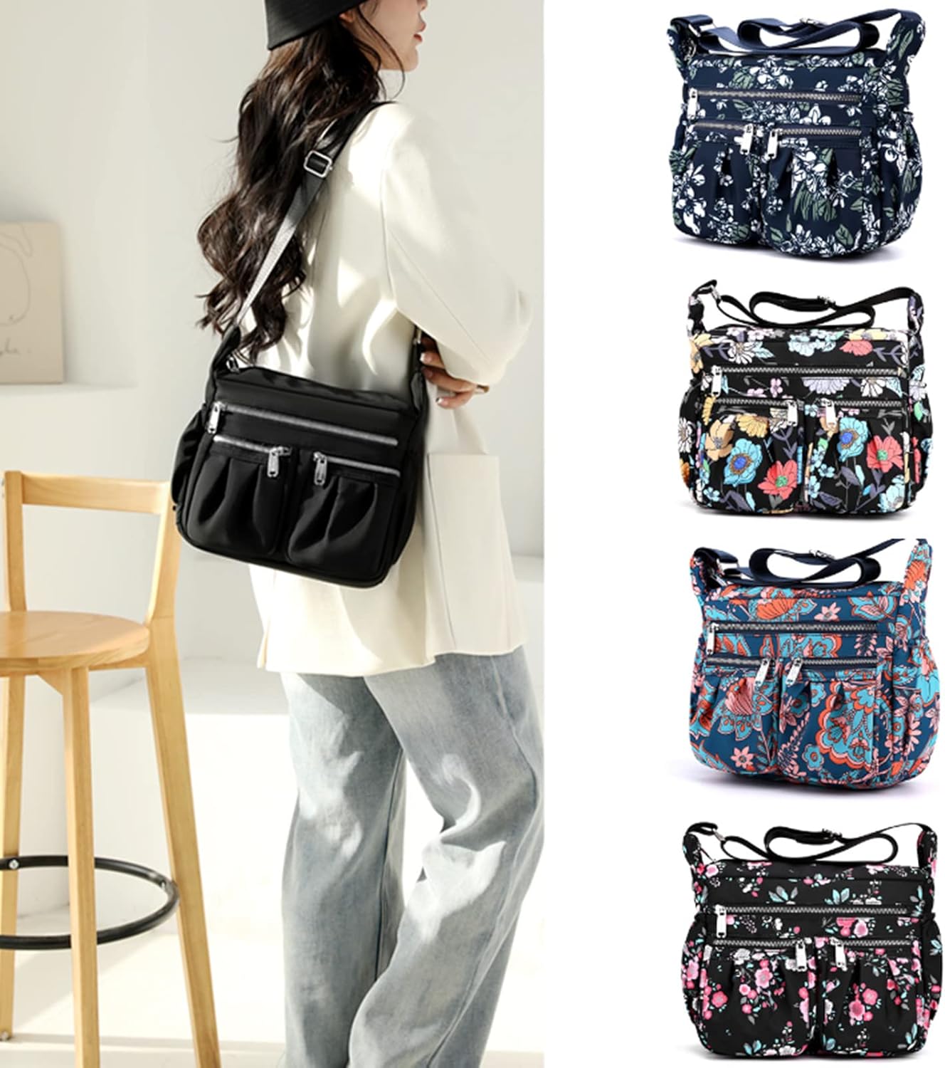 Crossbody Bags for Women Multiple Pockets Shoulder Handbag Casual Nylon Lightweight Purse - Image 2