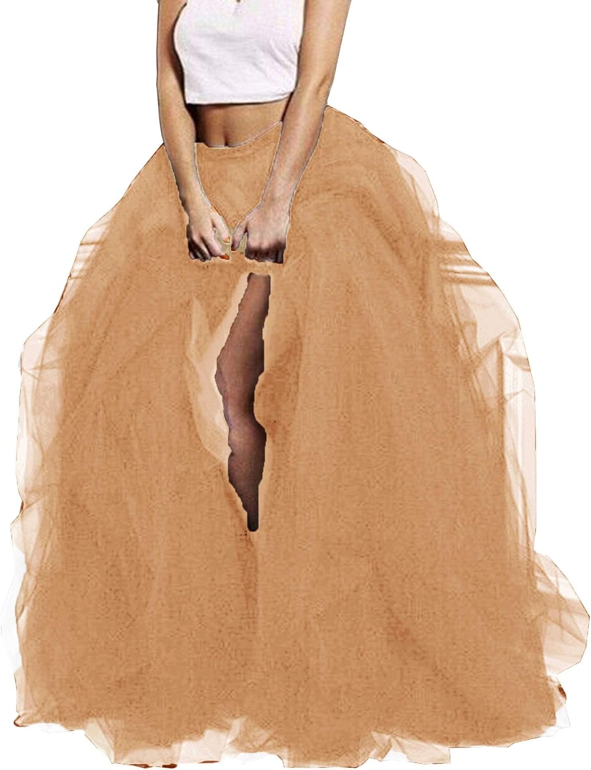 Long Maxi Skirt Floor Length Tulle High Waist High Low Tiered Layered Skirt Night Out for Women Wedding Bridal Party Golden