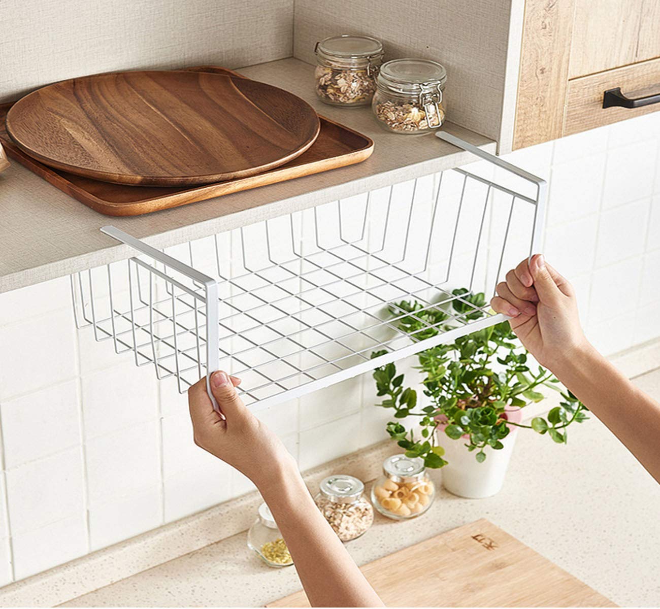 Lot De 2 Paniers Suspendus En Métal Noir - Pour Placard, Étagère, Bureau - Gain De Place Sans Perçage - 10