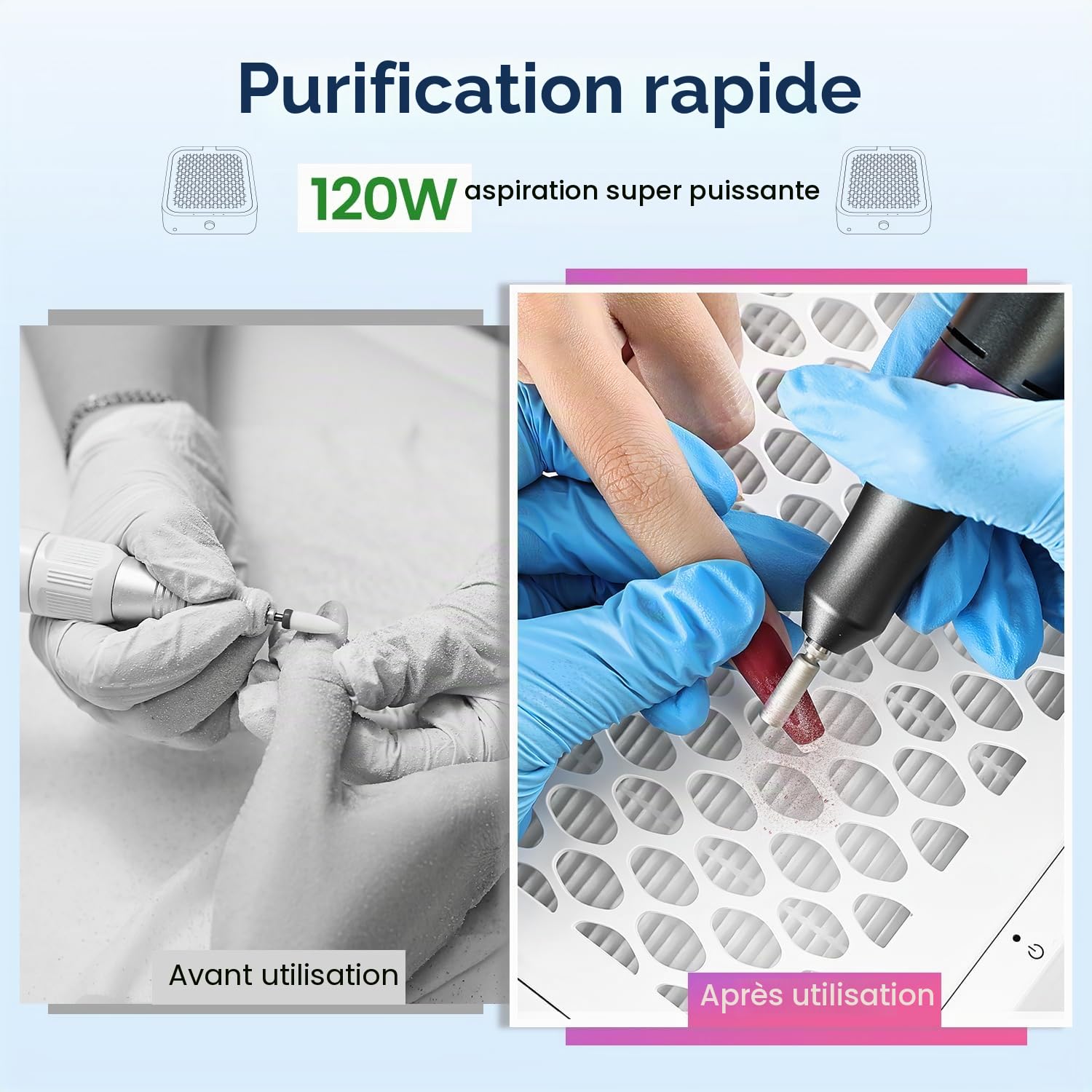 JODSONE Aspirateur Ongle à Haute Aspiration 12000 tr/min, pour Ongles en Acrylique, 120W Haute Puissance Collecteur de Poussière pour Ongles, Idéal Salon et Débutants, avec Filtre Haute Densité